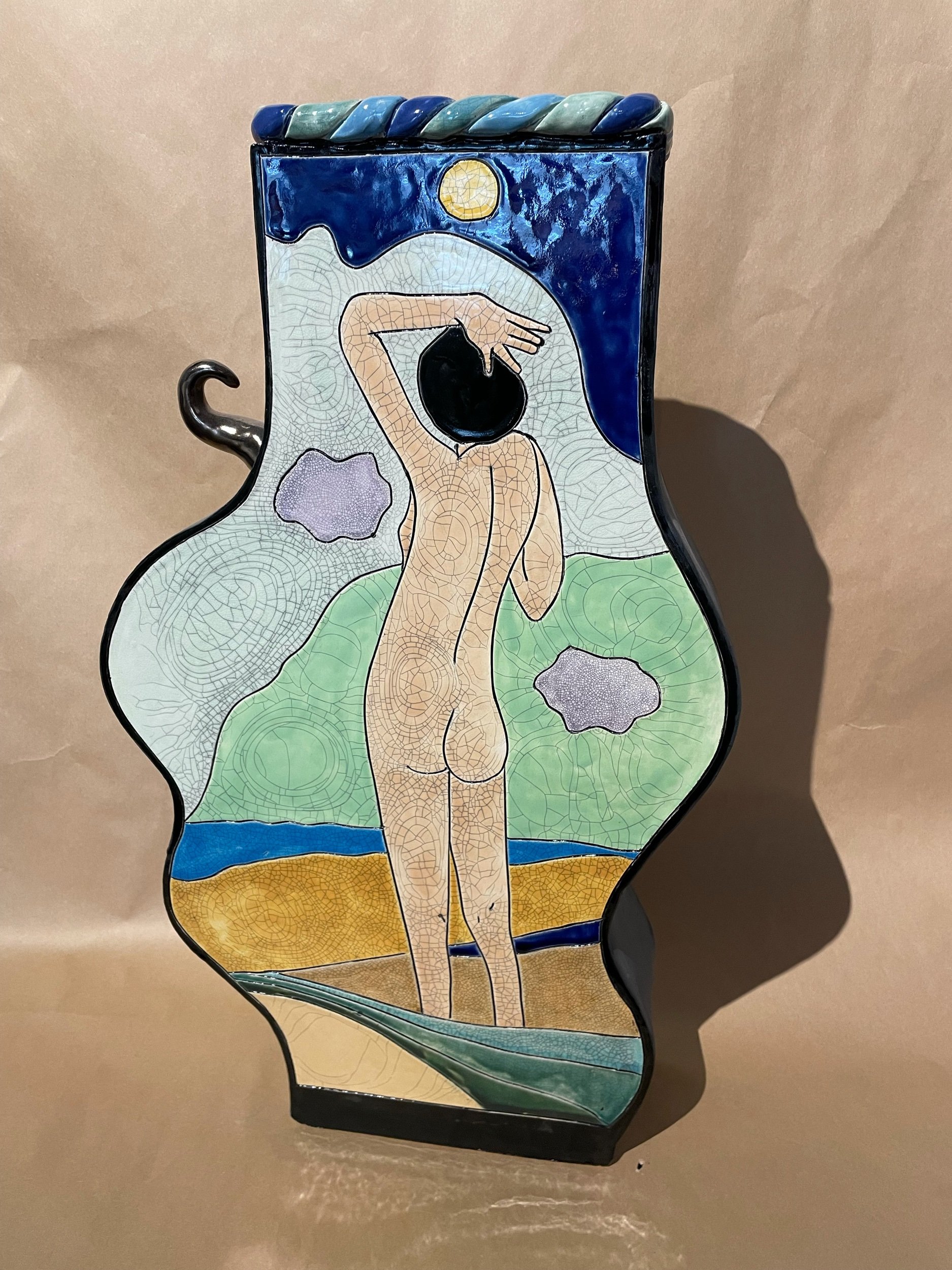 Figurative Vessel - Woman with Black Hair