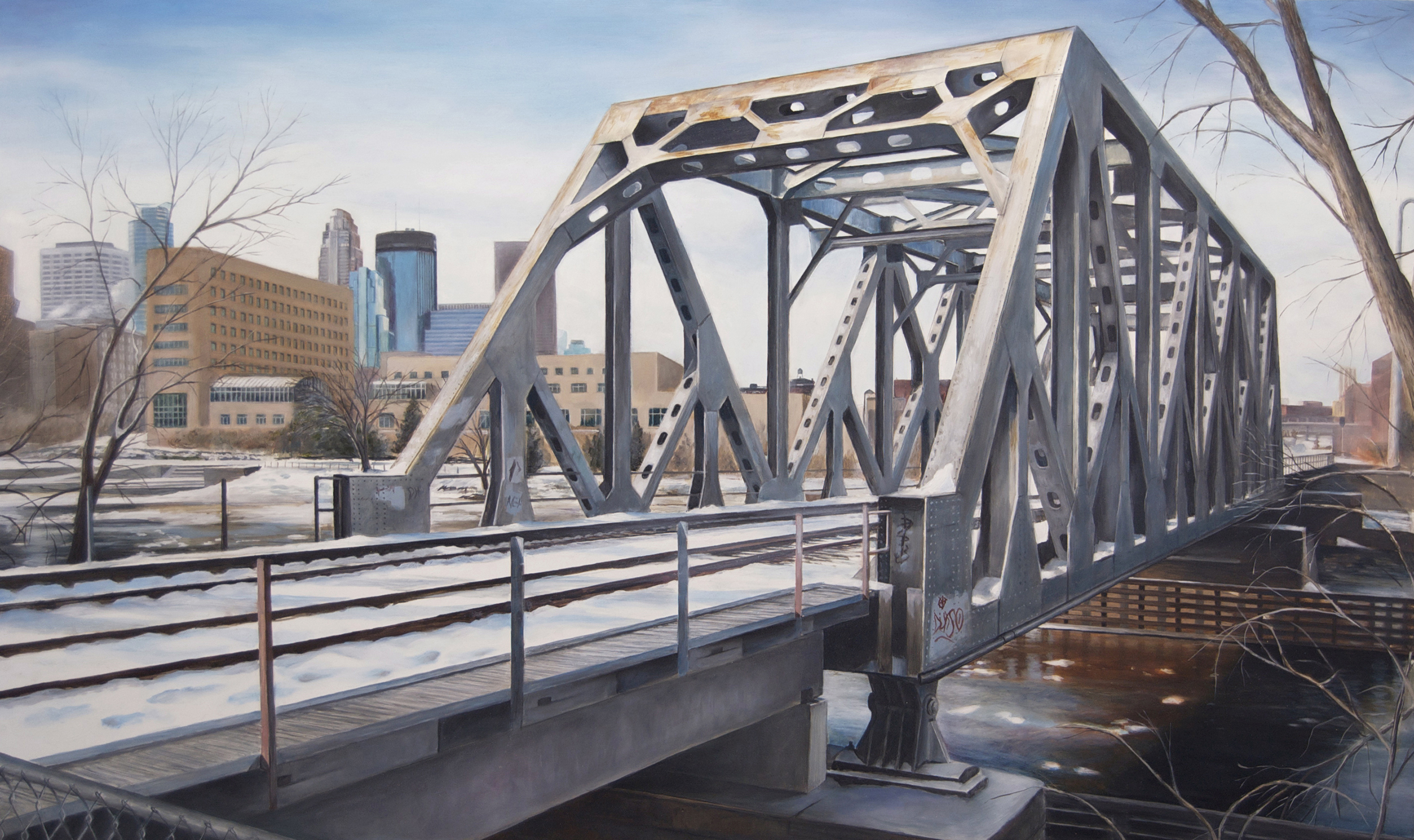   Railroad Bridge at    West Island Avenue   2014  Oil on panel  21.75 x 36 inches    