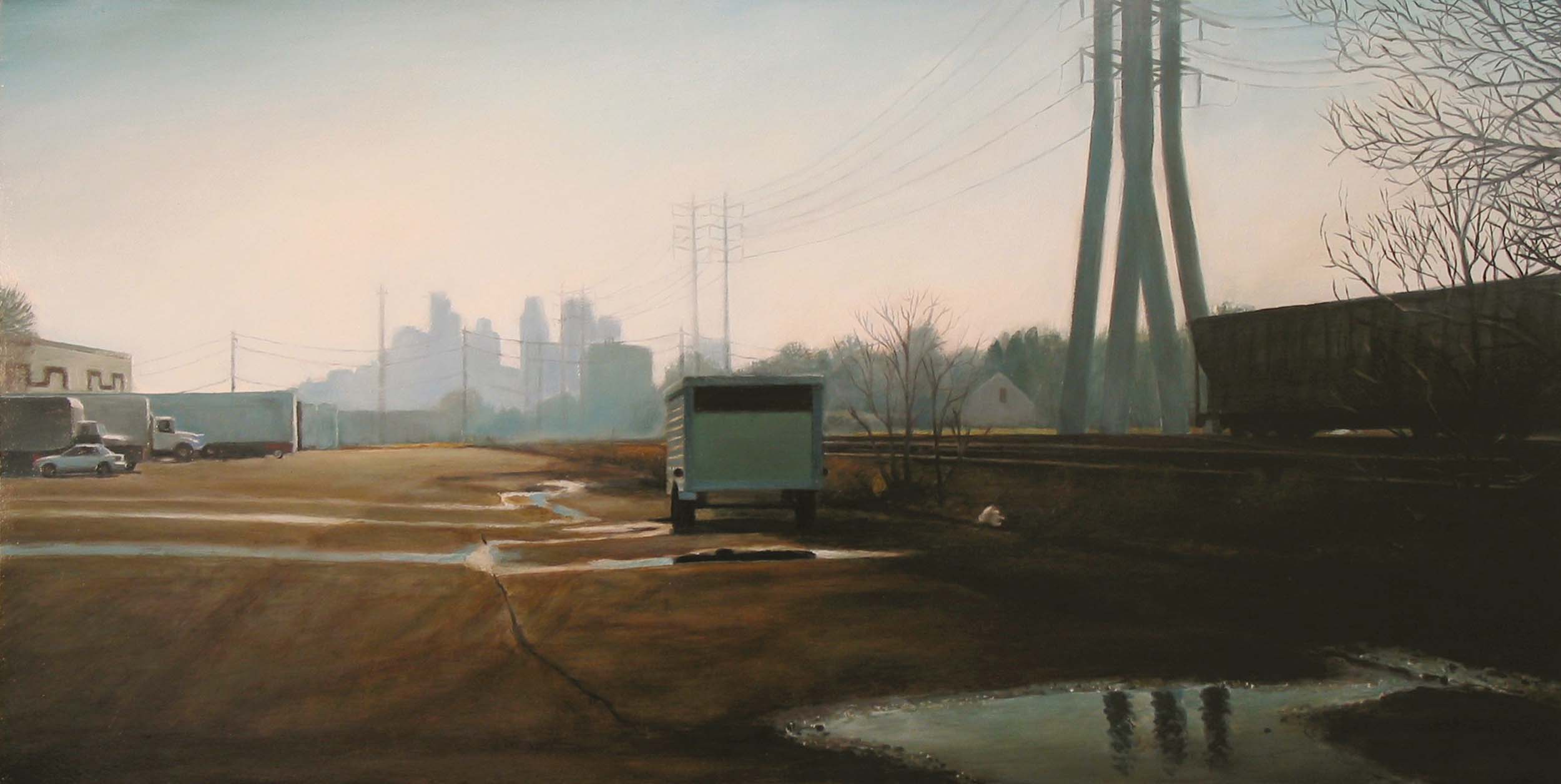   Parking Lot by Railroad Tracks   2006  Oil on panel  10 x 20 inches       