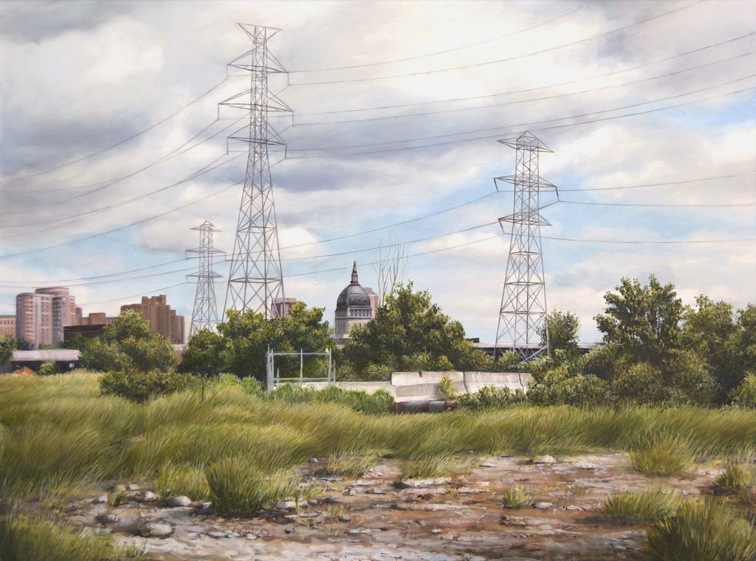   View toward the Basilica,    Minneapolis   2014  Oil on panel  18 x 24 inches    