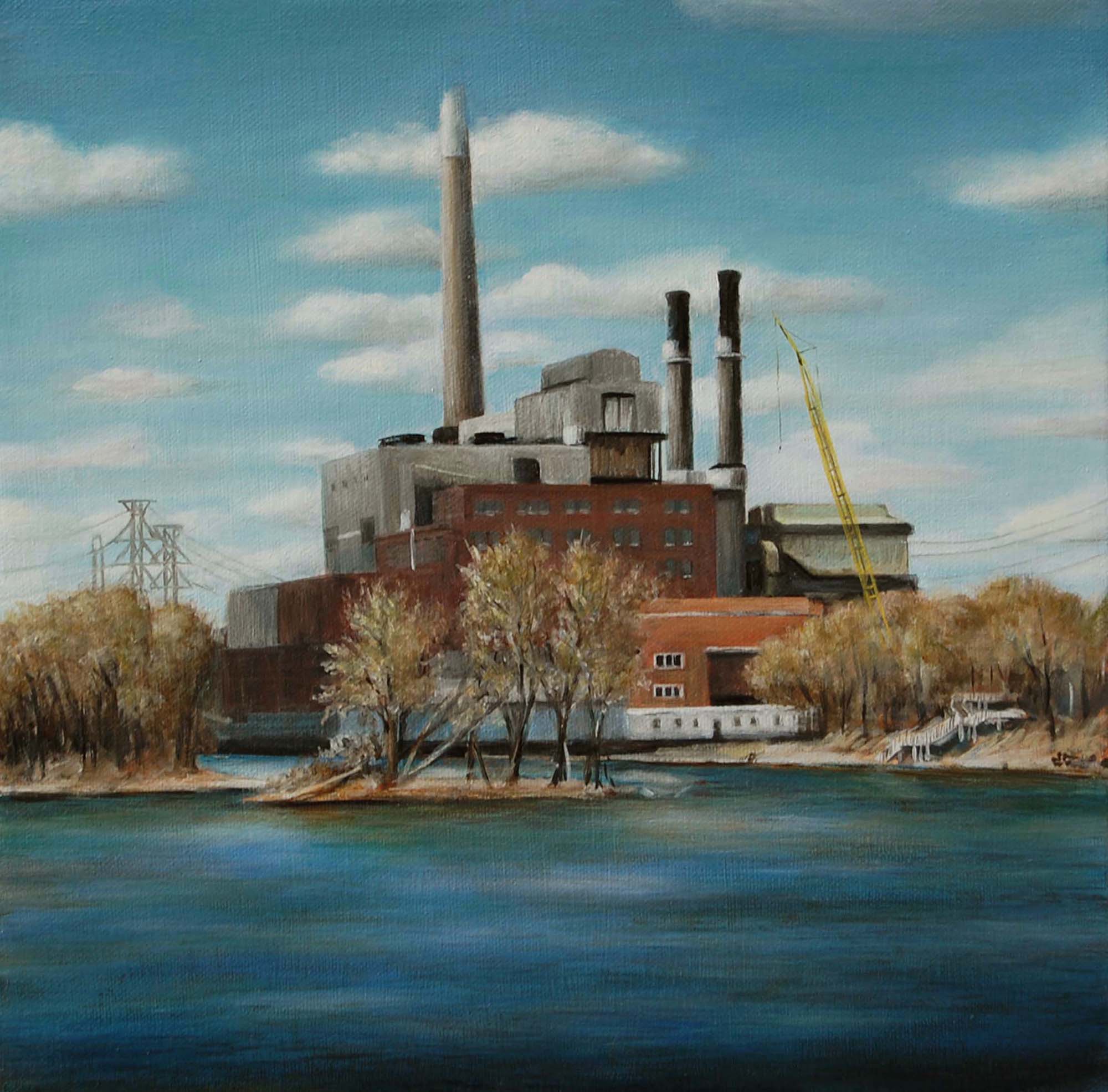   Riverside Power Station,    from Mississippi River   2009  Oil on canvas  12 x 12 inches    