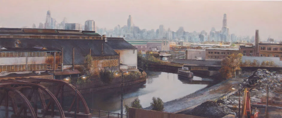 View toward Chicago and Finkl Steel from Studio 2012 Oil on panel 9.6 x 22.75 inches