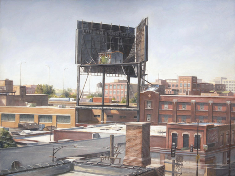   View toward Wrigley Billboard    from Mendell Street Studio   2012-13  Oil on panel  11.5 x 15.25 inches    