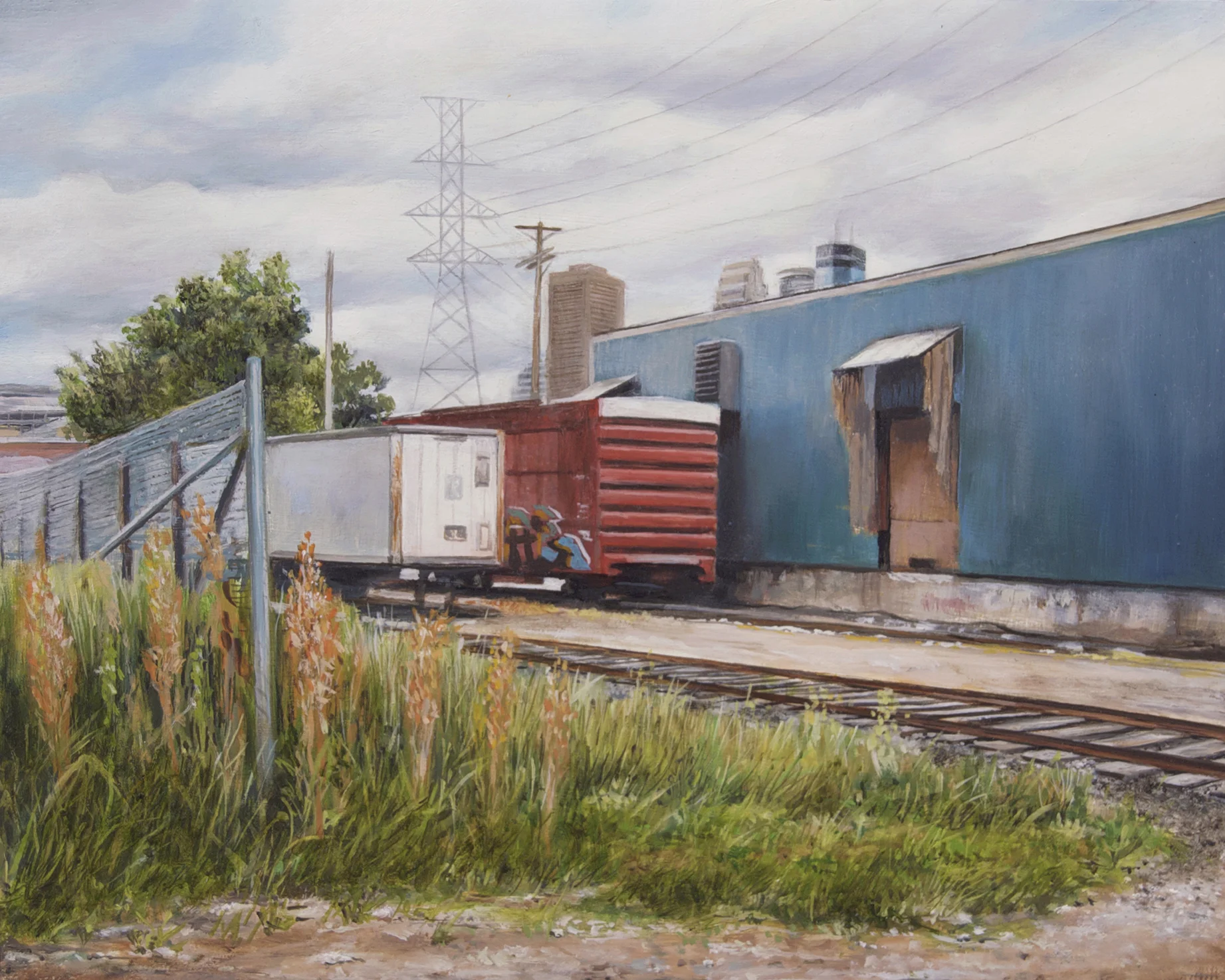 Train Cars at North Irving Avenue, Minneapolis 2014 Oil on panel 8 x 10 inches