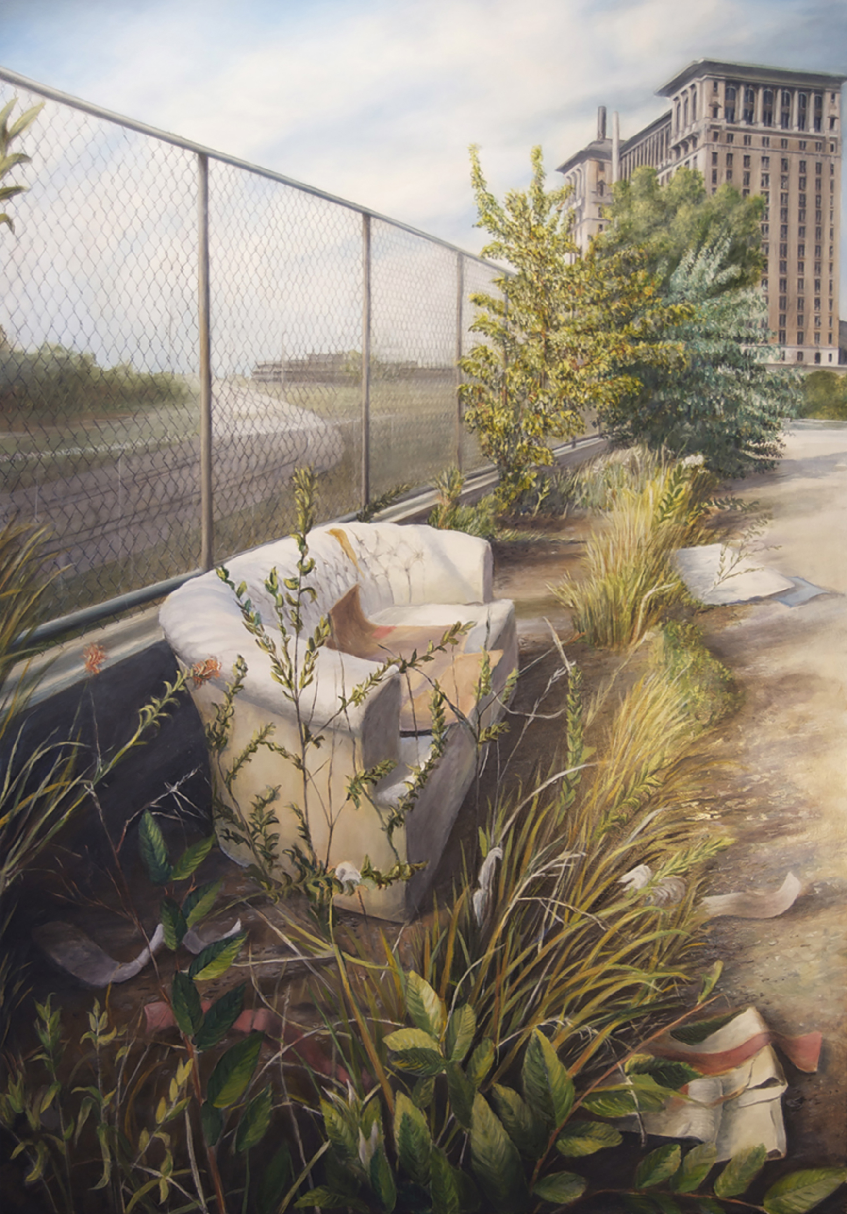   Couch and Garbage near    Michigan Terminal, Detroit   2011  Oil on canvas  42 x 28 inches    