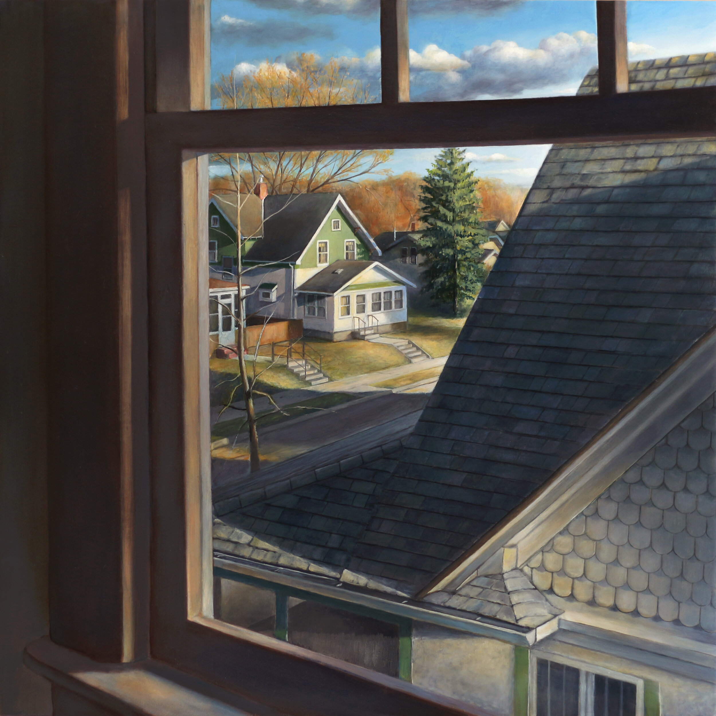   Neighborhood Houses     in Evening Light   2020  Oil on panel  24 x 24 inches     