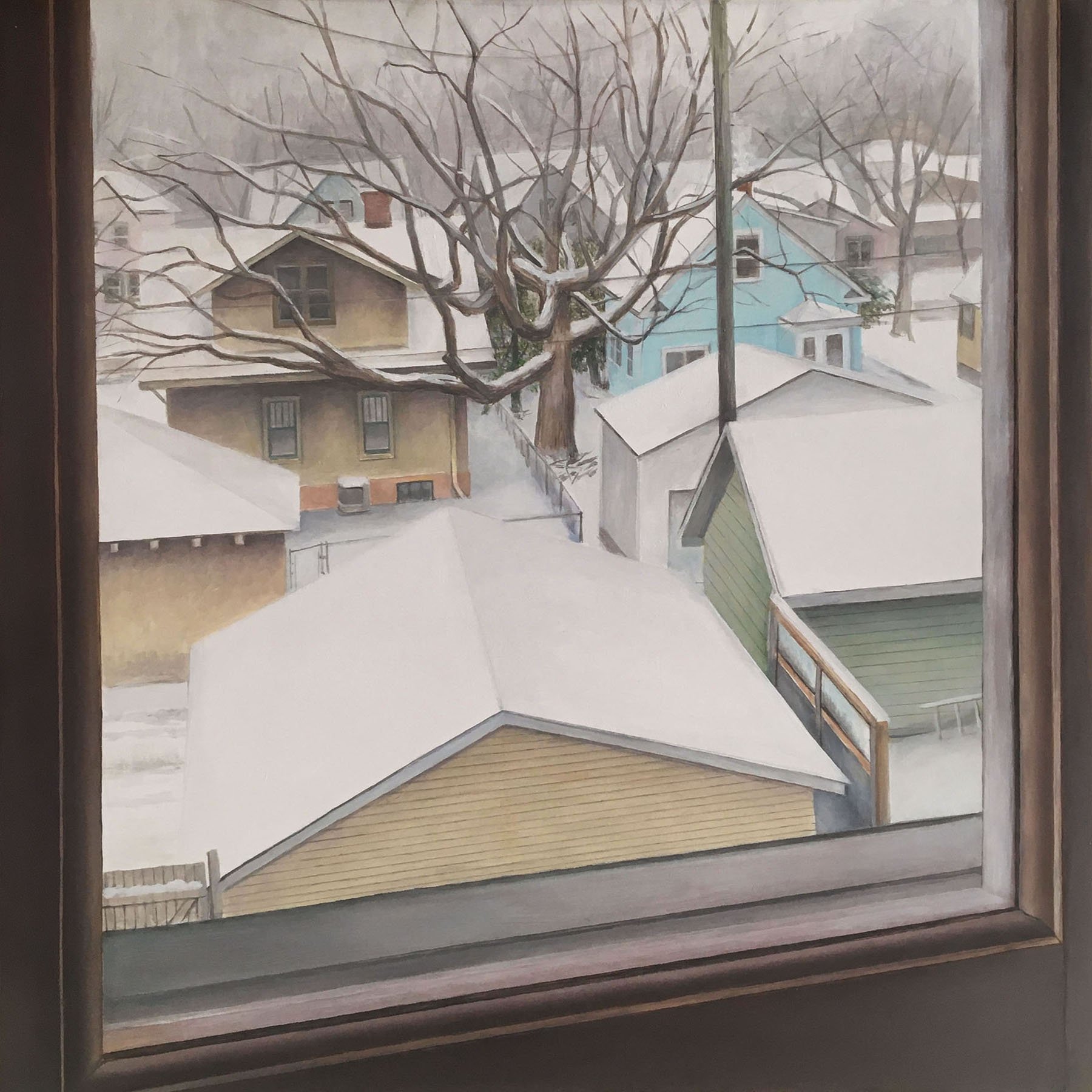   Backyard View in Winter   2022  Oil on panel  16 x 16 inches   