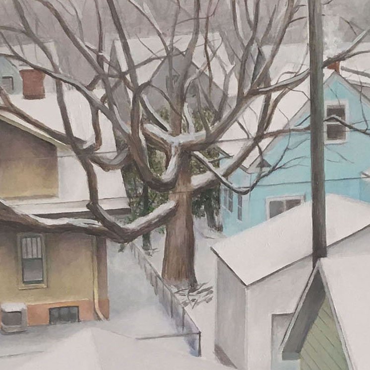  (Detail)  Backyard View in Winter   2022  Oil on panel  16 x 16 inches   