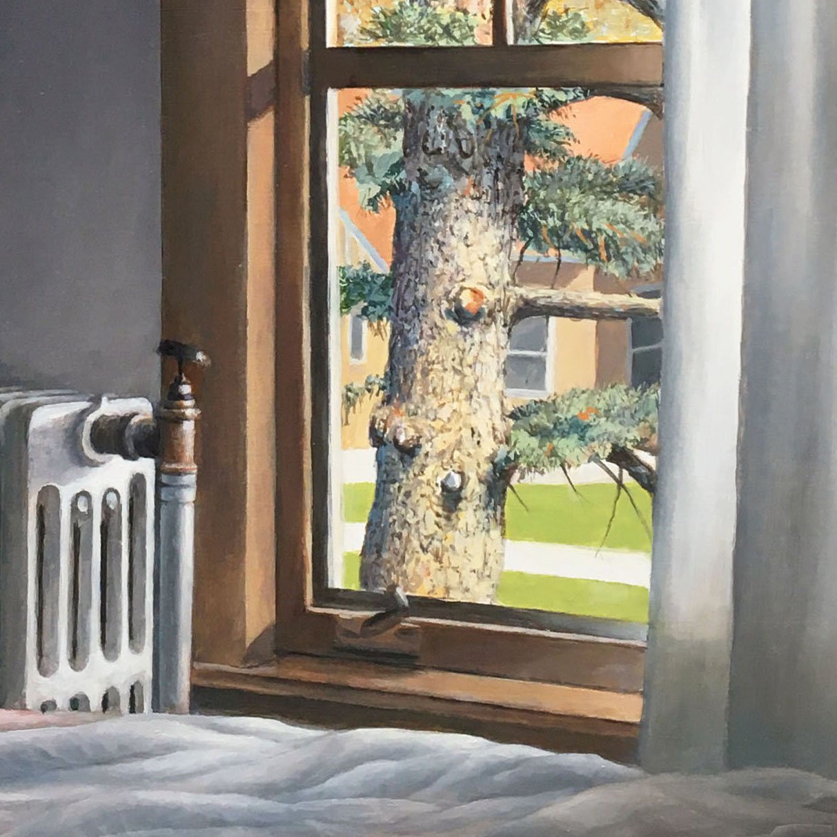  (Detail)  Pine Tree Window   2022  Oil on panel  16 x 16 inches   