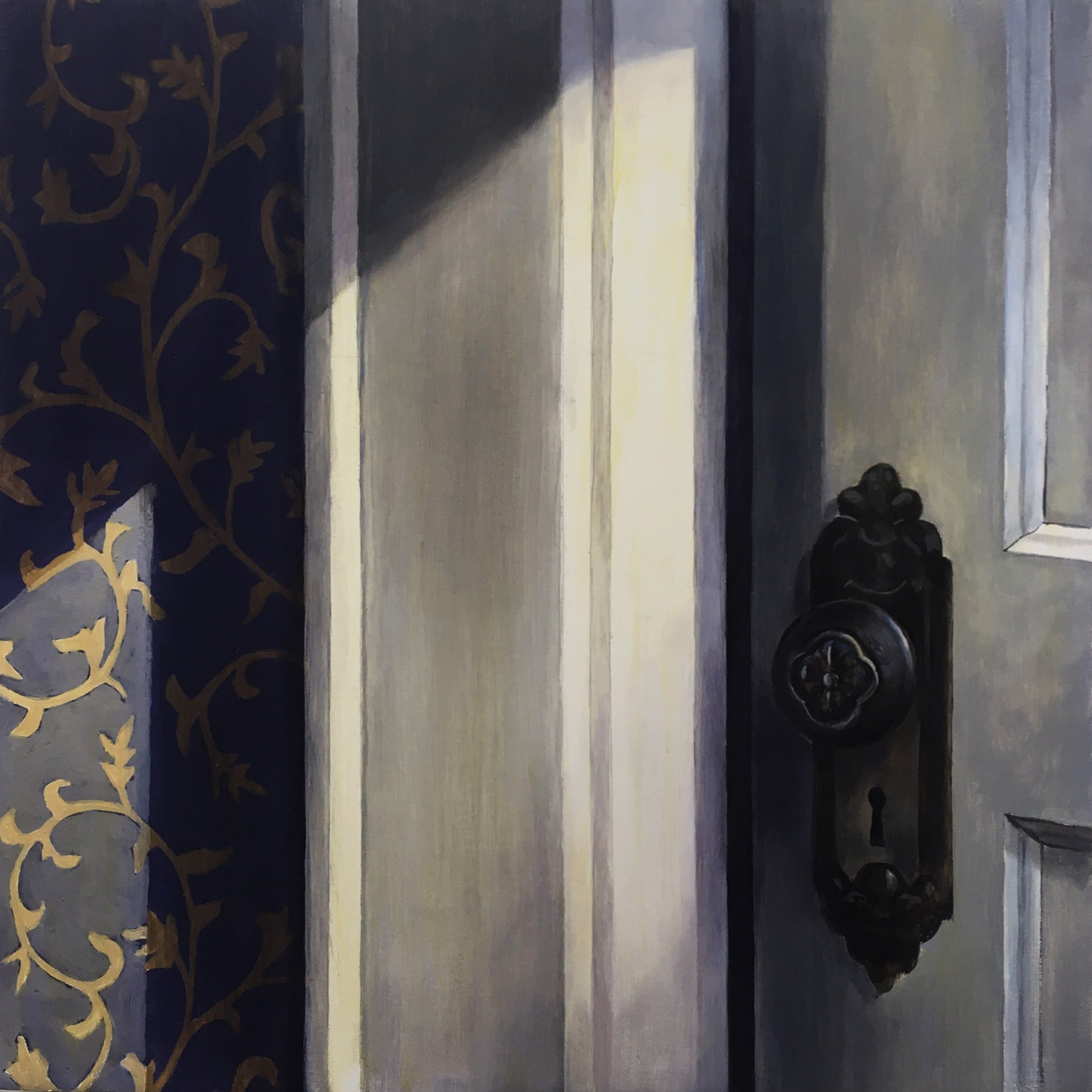   Sunlight on Wallpaper and Door   2020  Oil on panel  10 x 10 inches   