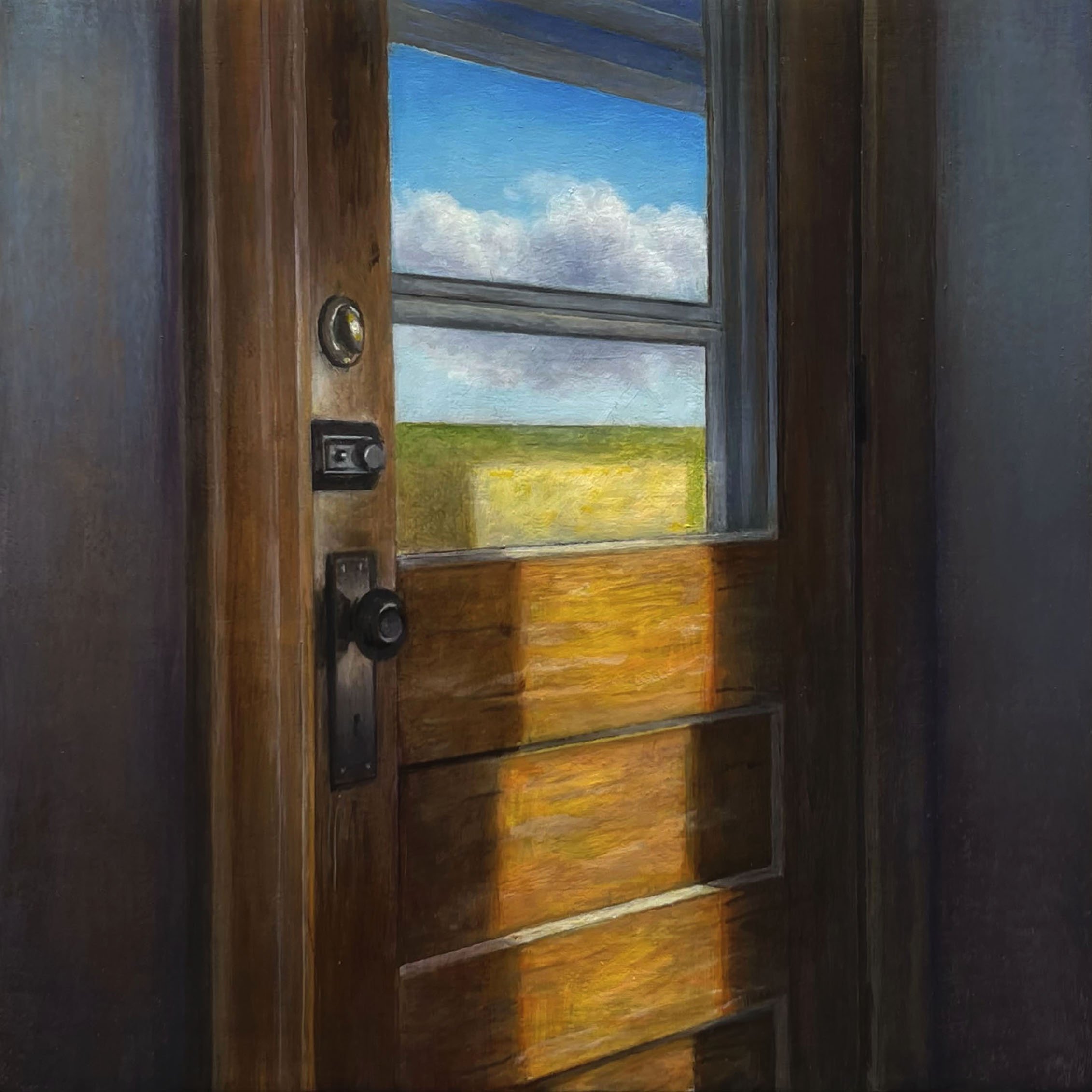   Door with Sun and Cloud   2024  Oil on linen over panel  8 x 8 inches   