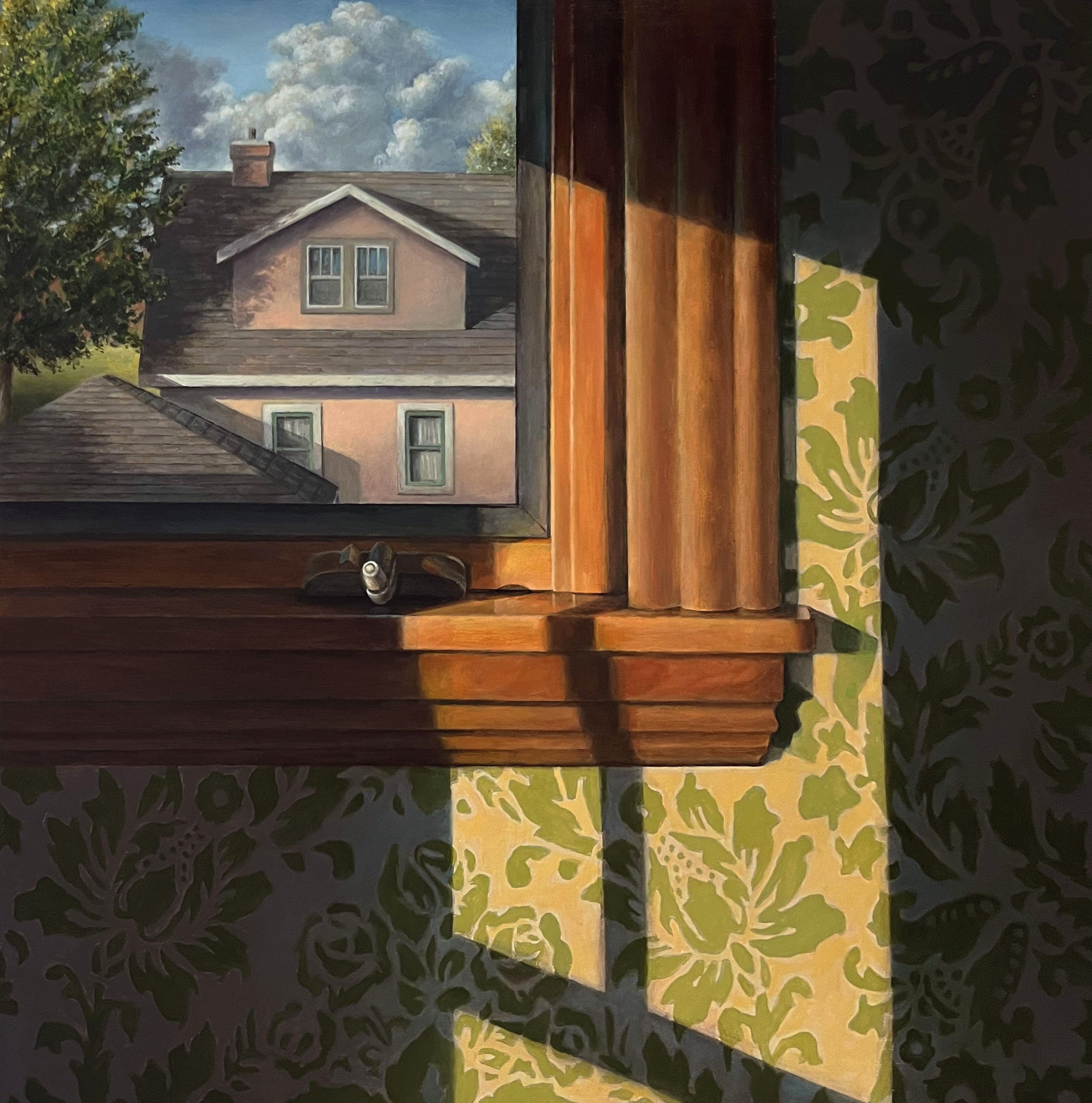   Wallpaper Shadow and House   2023  Oil on linen over panel  16 x 16 inches   