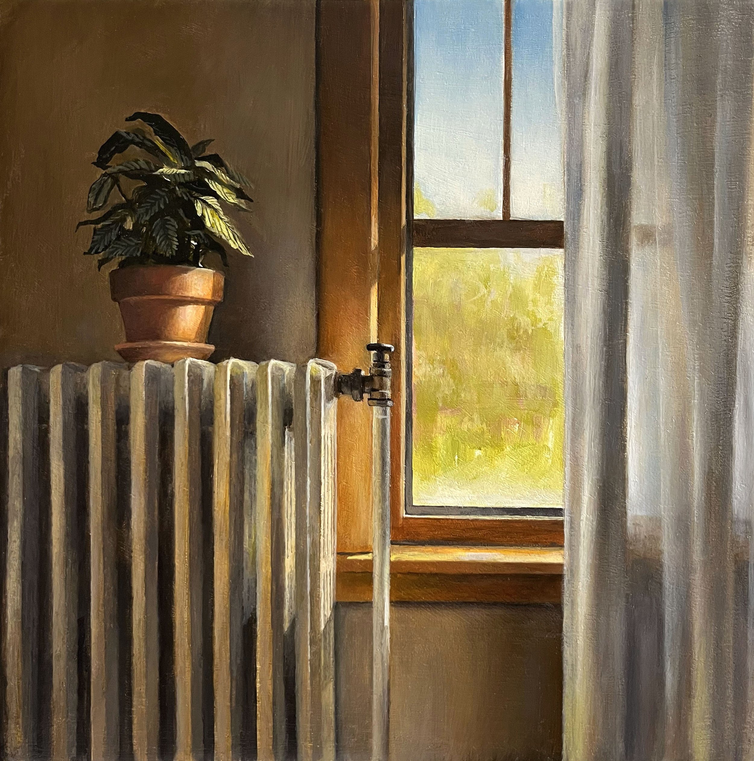   Plant on Radiator   2023  Oil on linen over panel  10 x 10 inches   