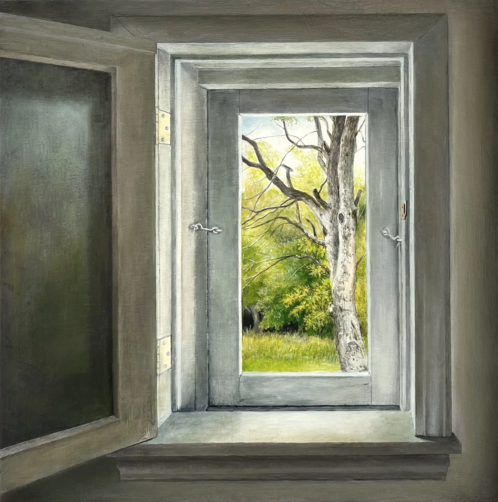   Tree in Window   2025  Oil on linen over panel  16” x 16”   
