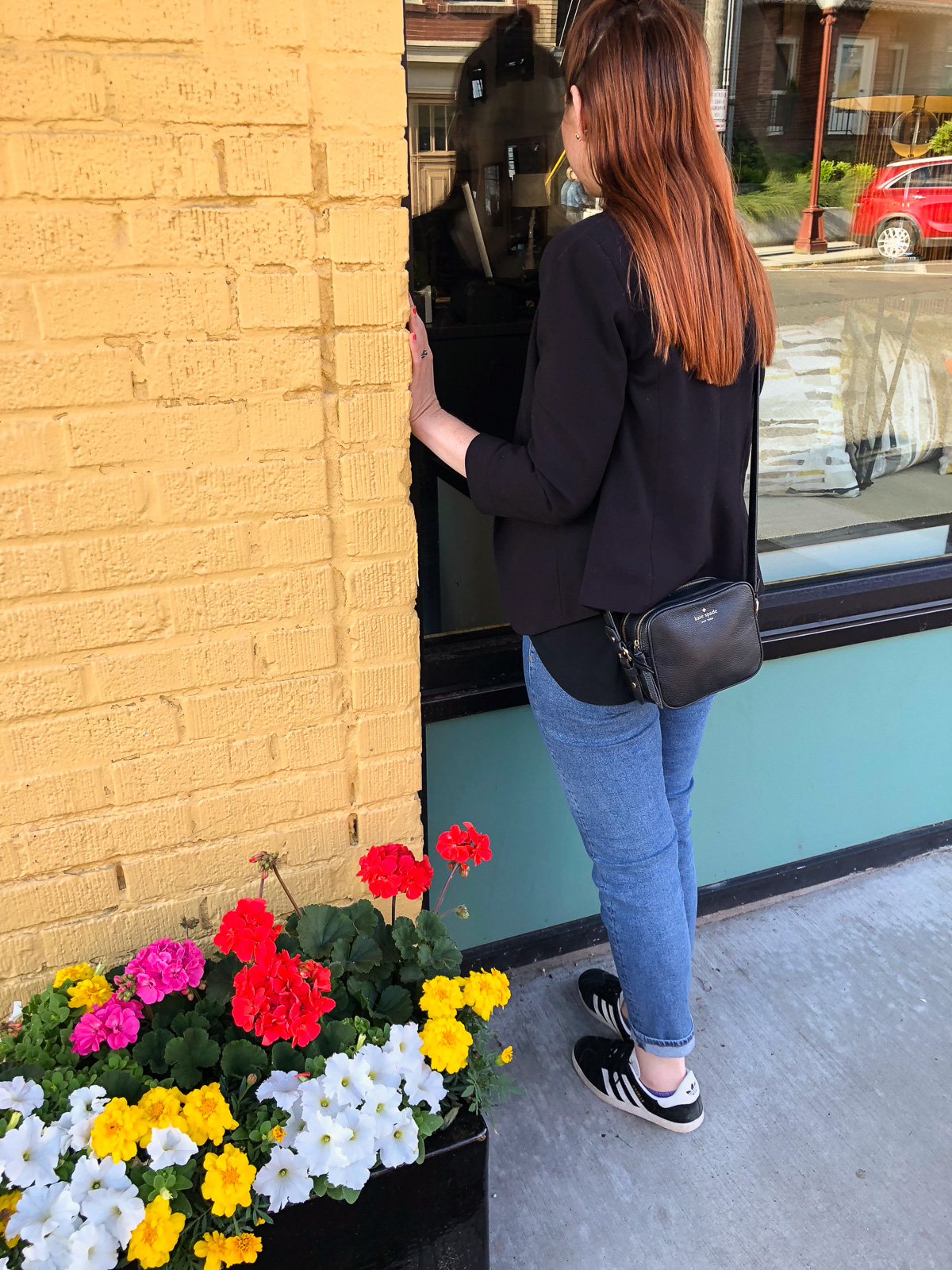 Peering into the windows of a second-hand furniture store - definitely a Nana-approved activity.