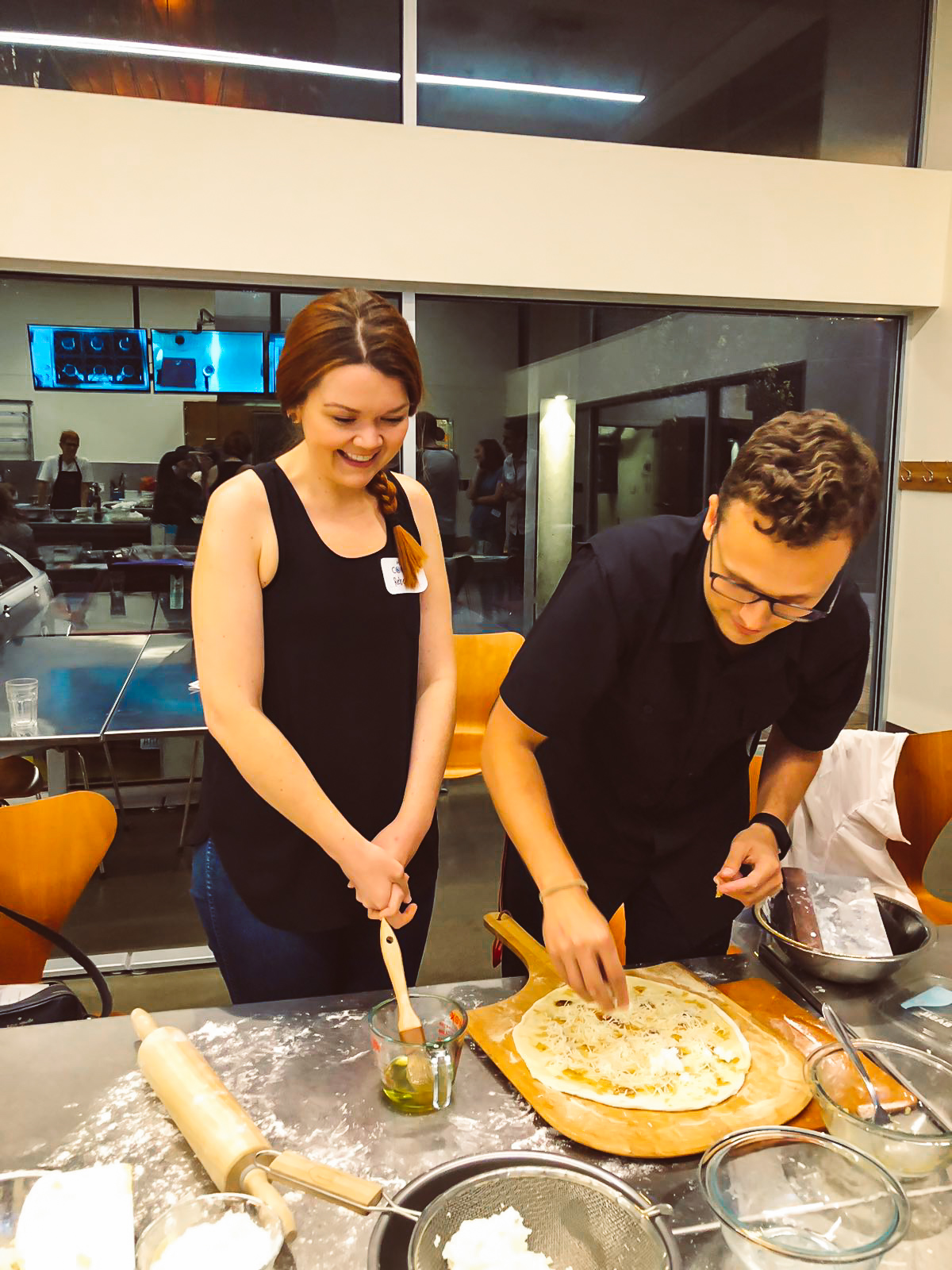 At pizza making class!