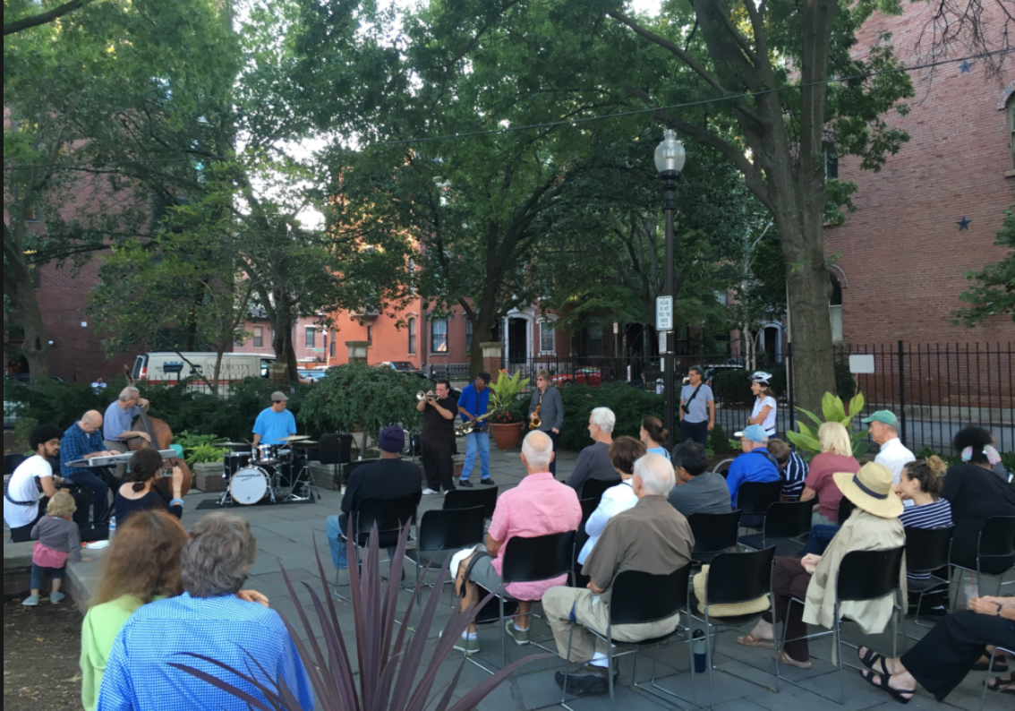 Library Park during one of the Pat Loomis Jazz and Blues concerts, Summer 2016