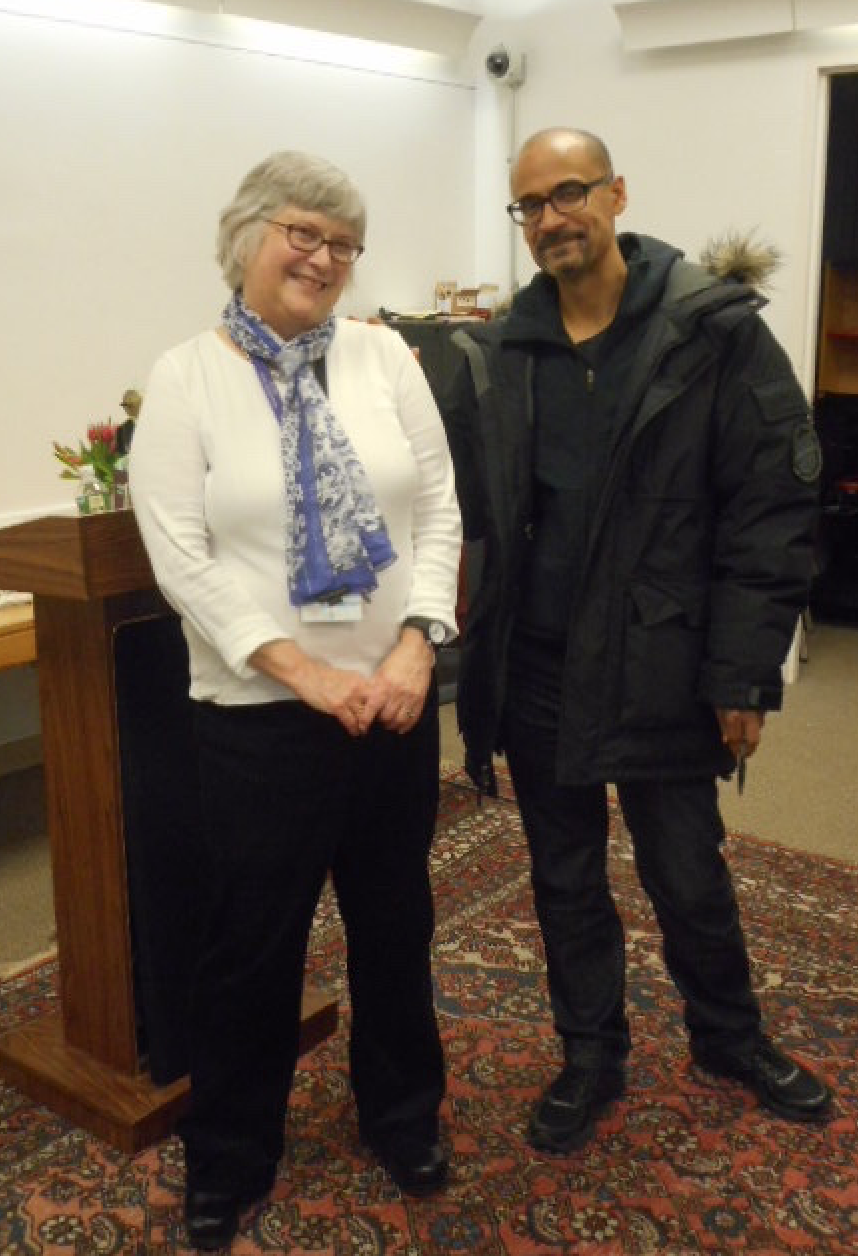 Head librarian, Anne Smart, with celebrated South End Writes author, Junot Diaz, January 2017