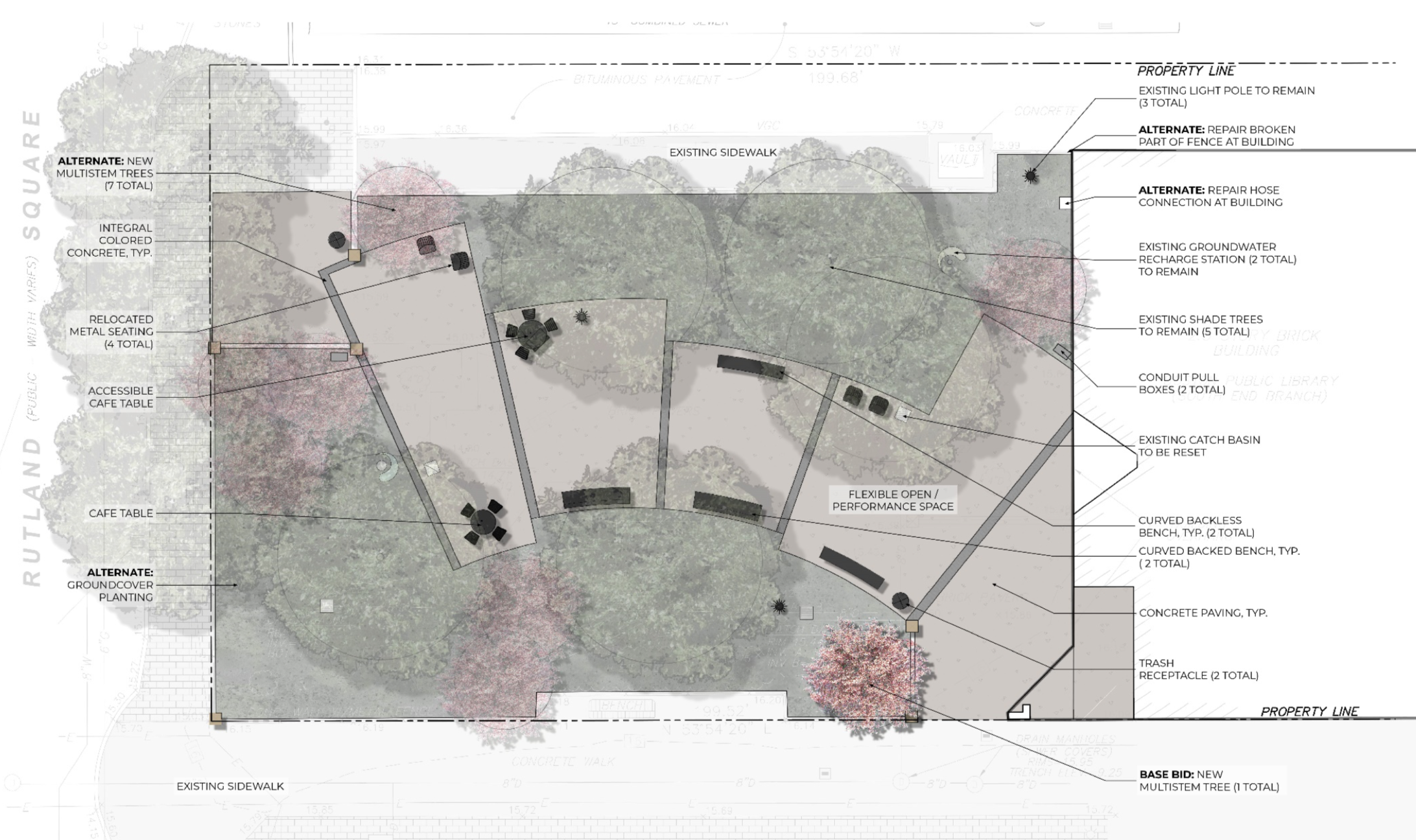 The proposed re-design for Library Park that was presented to the South End Landmark District Commission on Tuesday, April 3