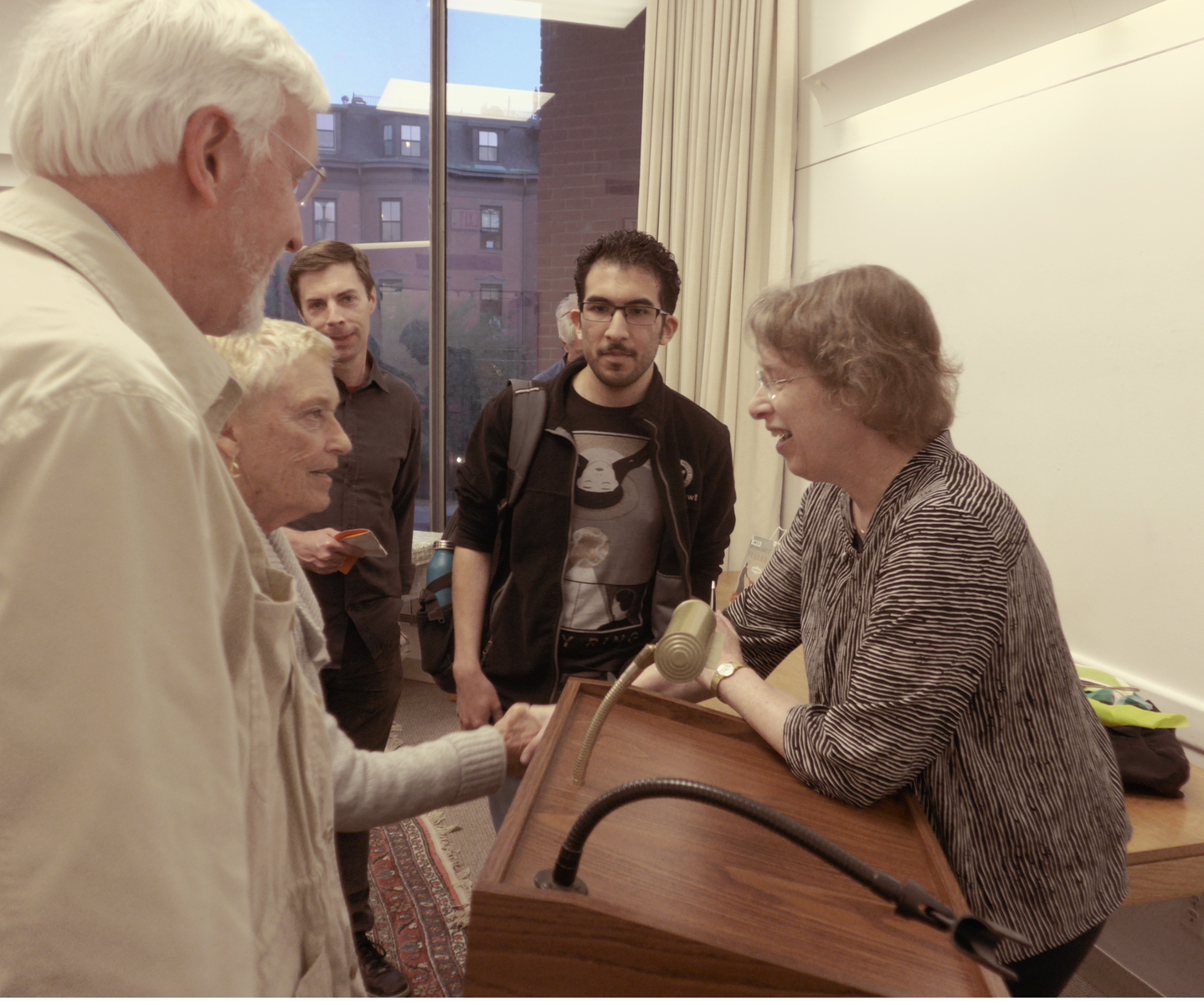 Prize-winning biographer Megan Marshall speaking to admirers at the South End library