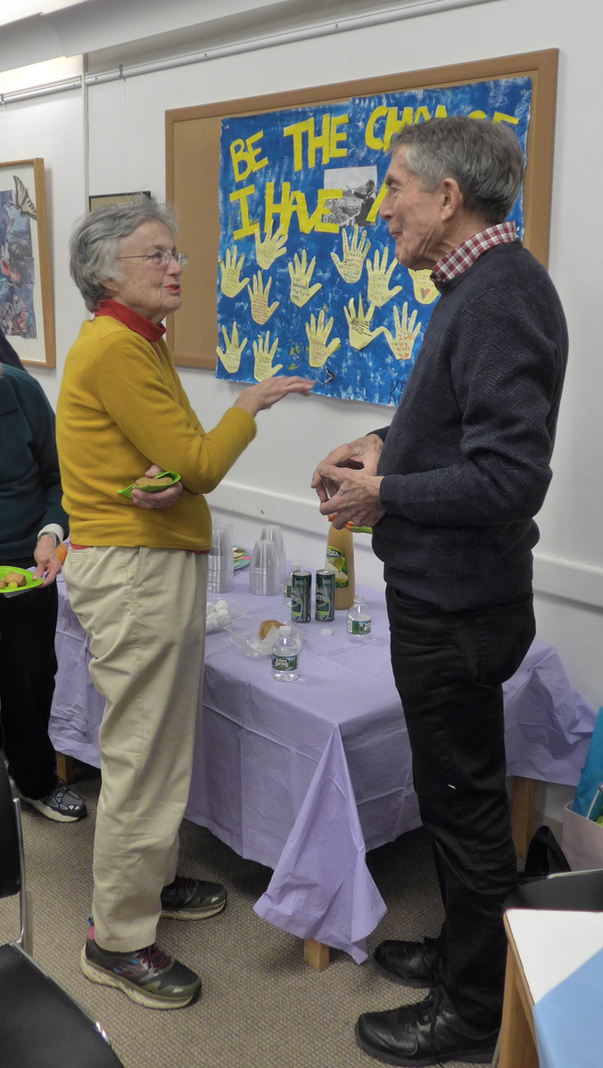 Longtime South End resident Ann Hershfang reconnecting with Colin Diver, who became Dean of the U. Penn. Law School after leaving the South End, and subsequently served as President of Reed College (OR)
