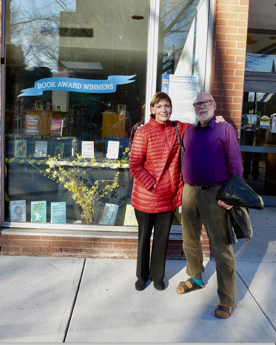 FOSEL board members Jenni Watson and Reinhold Mahler, who installed the latest Book Awards Winners window at the SE library