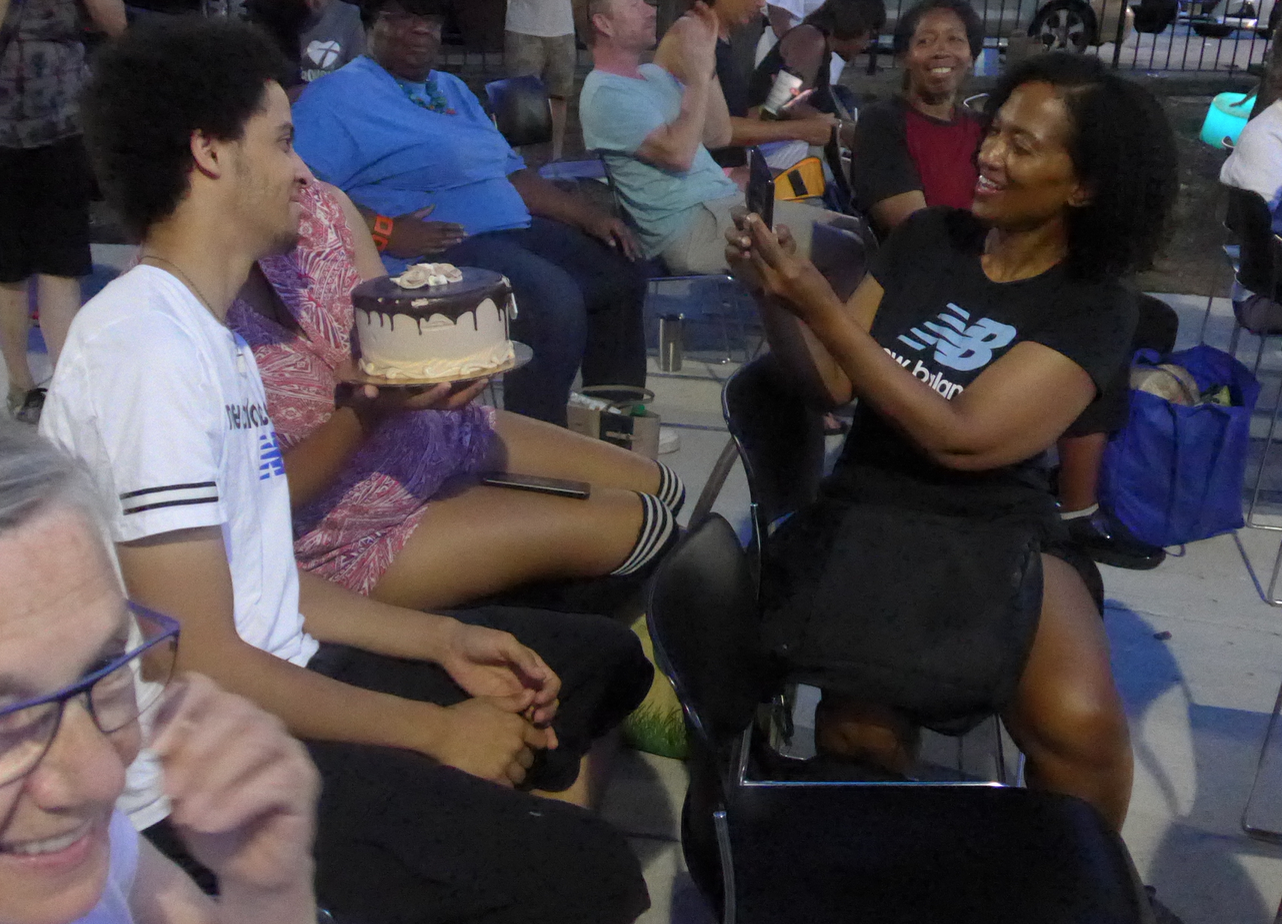 Aiden Loomis receives a birthday cake after his dad, pat, sang Birthday by The Beatles for him.