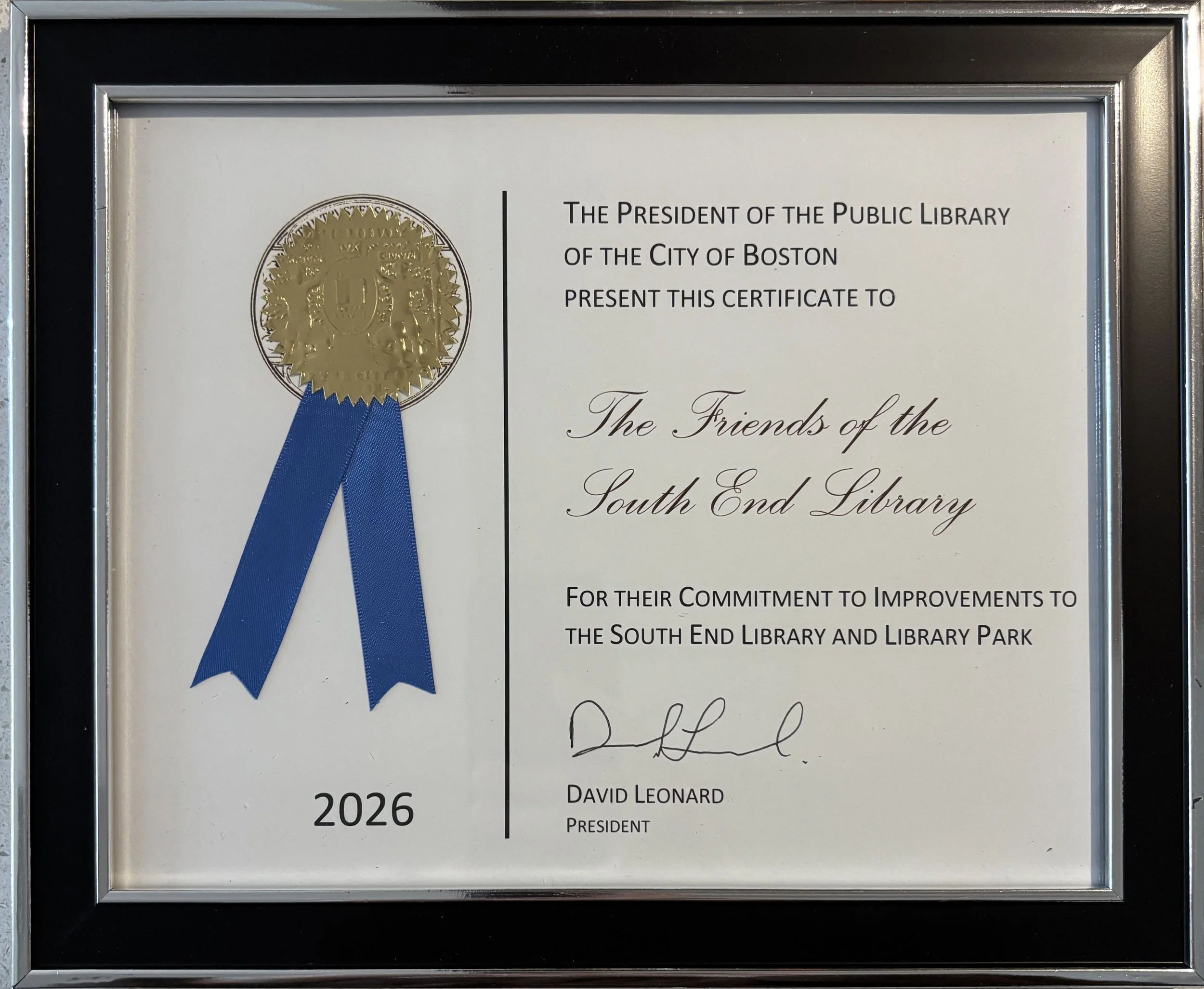 BPL President &amp; Board of Trustees Honors FOSEL