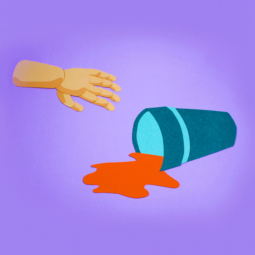 Paper cut out hand and juice puppet