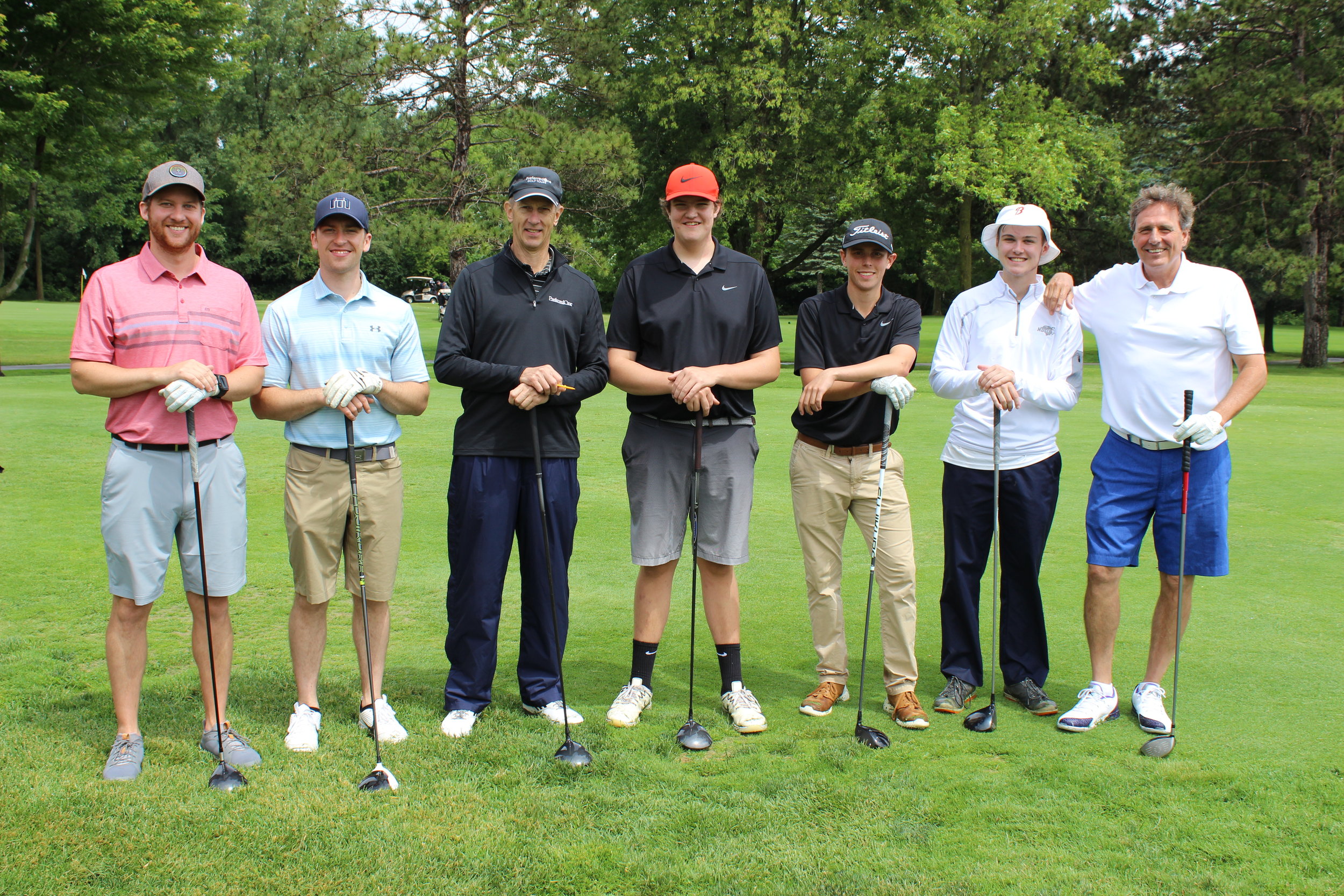 1A PreferredOne - Alex Christianson, Nick Nesgoda, Paul Geiweitz, Jim Miller w WBLAHS Boys Golf team.JPG