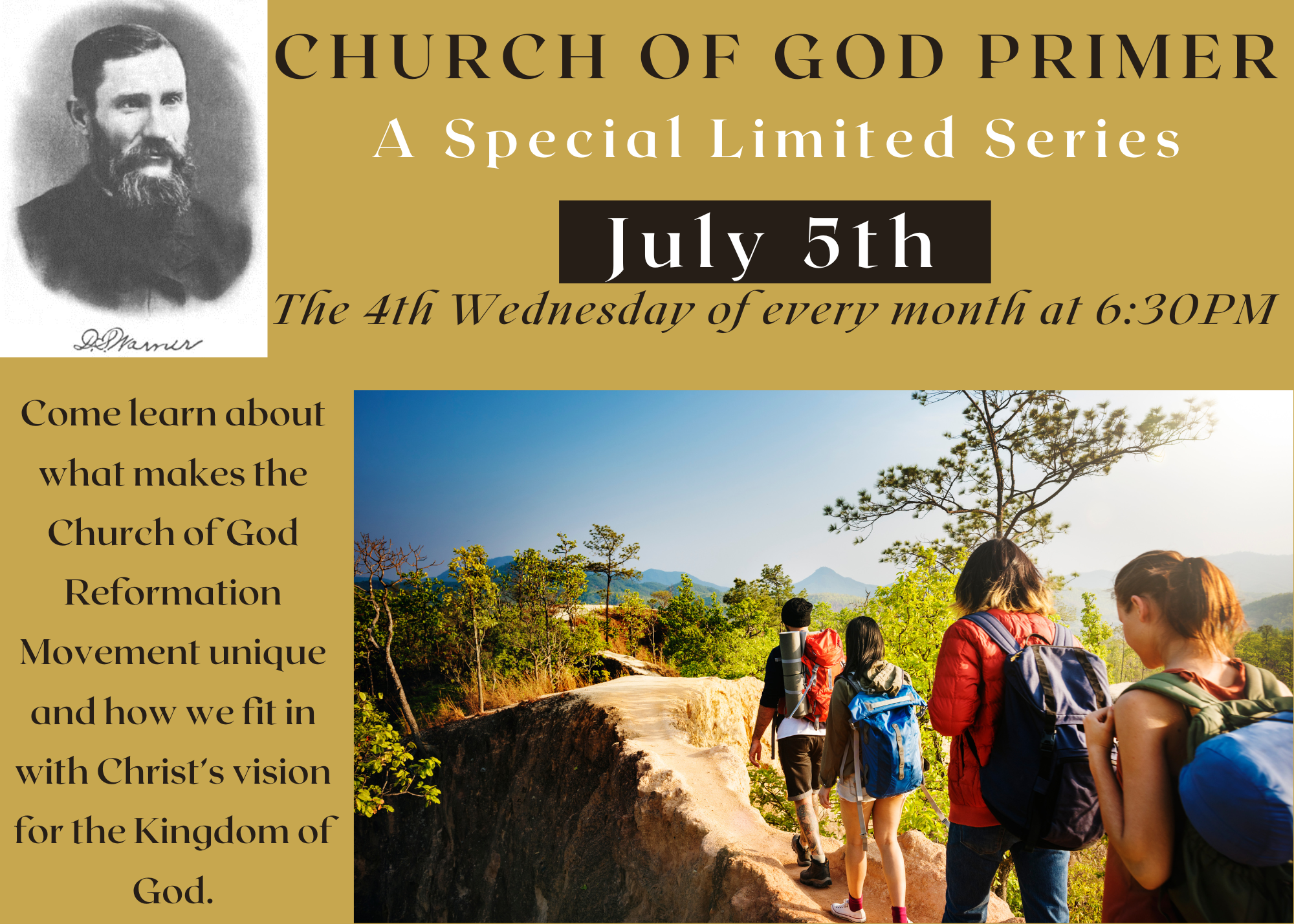 CHURCH OF GOD PRIMER A Special Limited Series The 4th Wednesday of every month. First session Feb 22nd at 630PM Come learn about what makes the Church of God Reformation Movement unique and how we fit in with Ch (3).png
