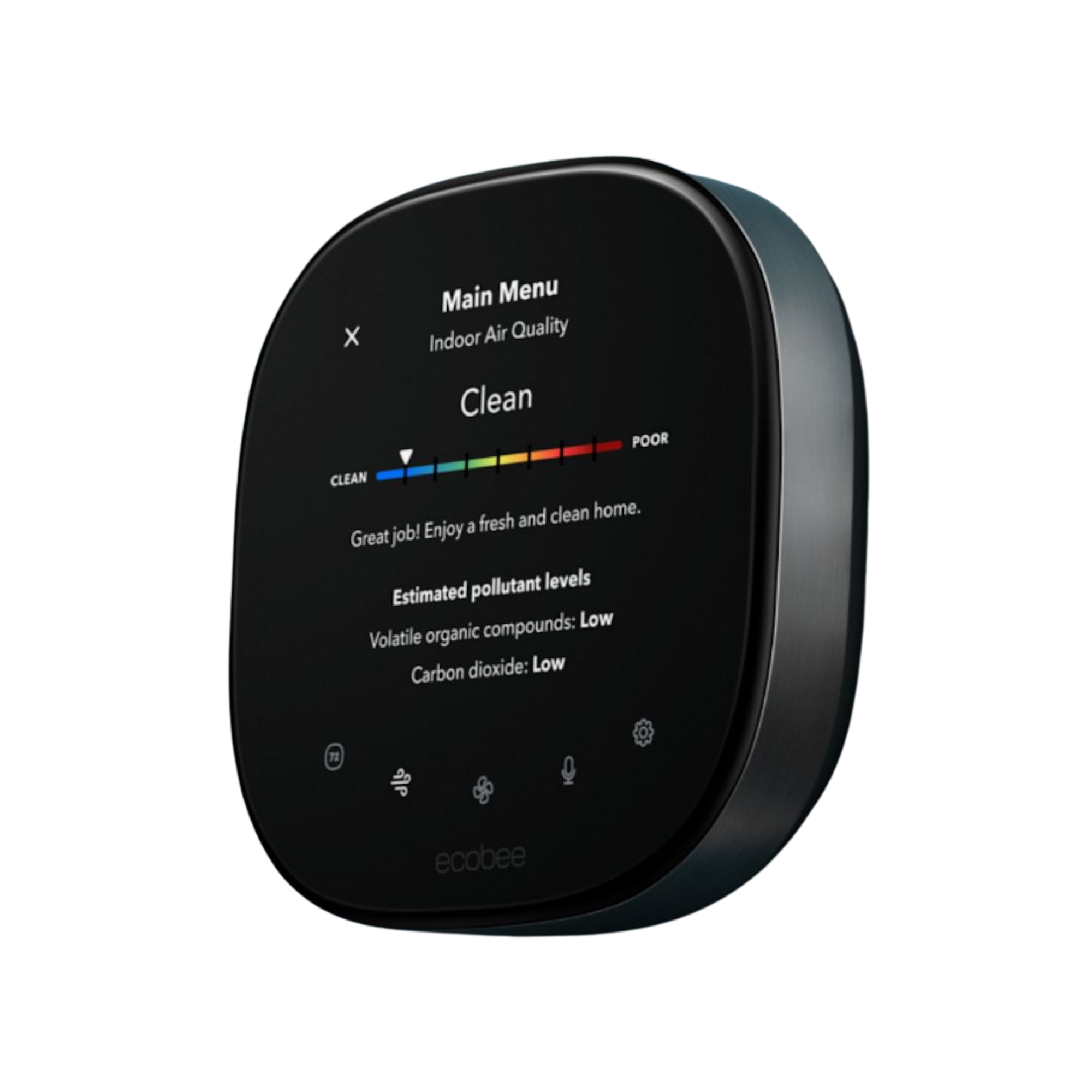Ecobee smart thermostat with air quality display for environment control