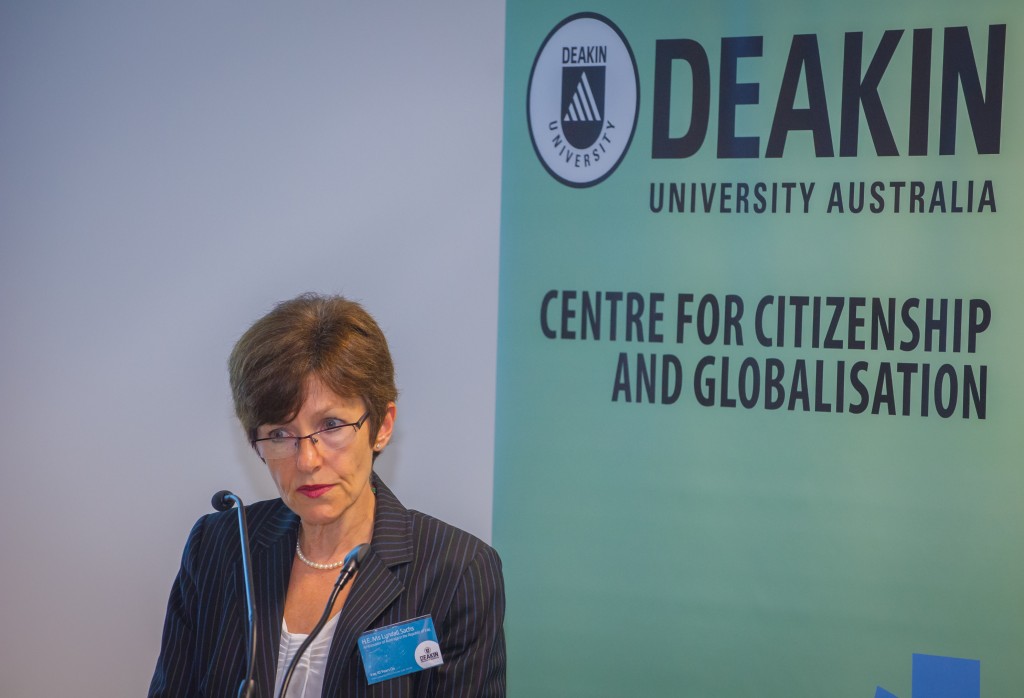Her Excellency Ms. Lyndall Sachs, Australian Ambassador to the Republic of Iraq in Baghdad addressing the crowd (Credit: Deakin University).