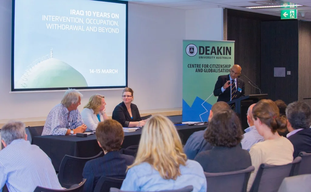 Professor Amin Saikal (Australian National University) addressing the crowd (Credit: Deakin University).