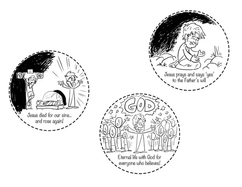  Garden of Gethsemane activity sheet. Cutout Page. Drawn and Created in Photoshop. 