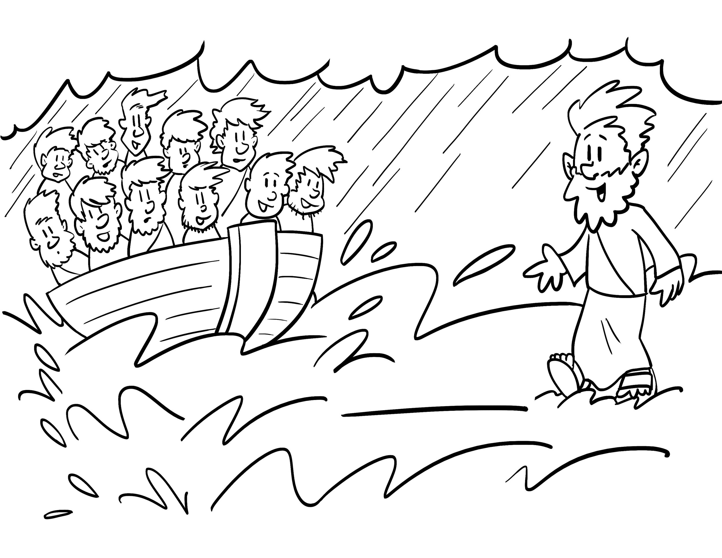  Jesus and Peter Walk on Water. Activity Sheet. Pg 1. Drawn in Photoshop. 