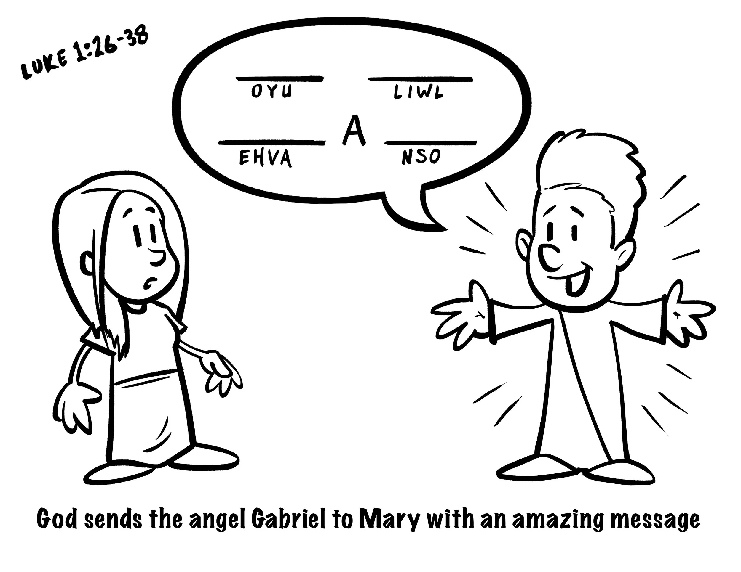  Gabriel visits Mary. Activity Sheet. Drawn and Created in Photoshop. 