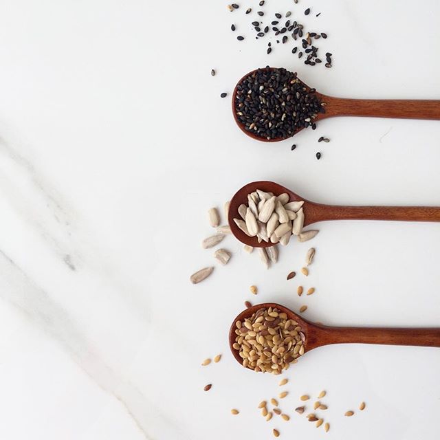 HORMONE BALANCE | Seeds are a great way to balance and support estrogen and progesterone phases of women's cycles. Sprinkle 2 tablespoons of ground, raw, organic flax seeds on food or in your smoothie during the first 14 days. Then switch to ground, 
