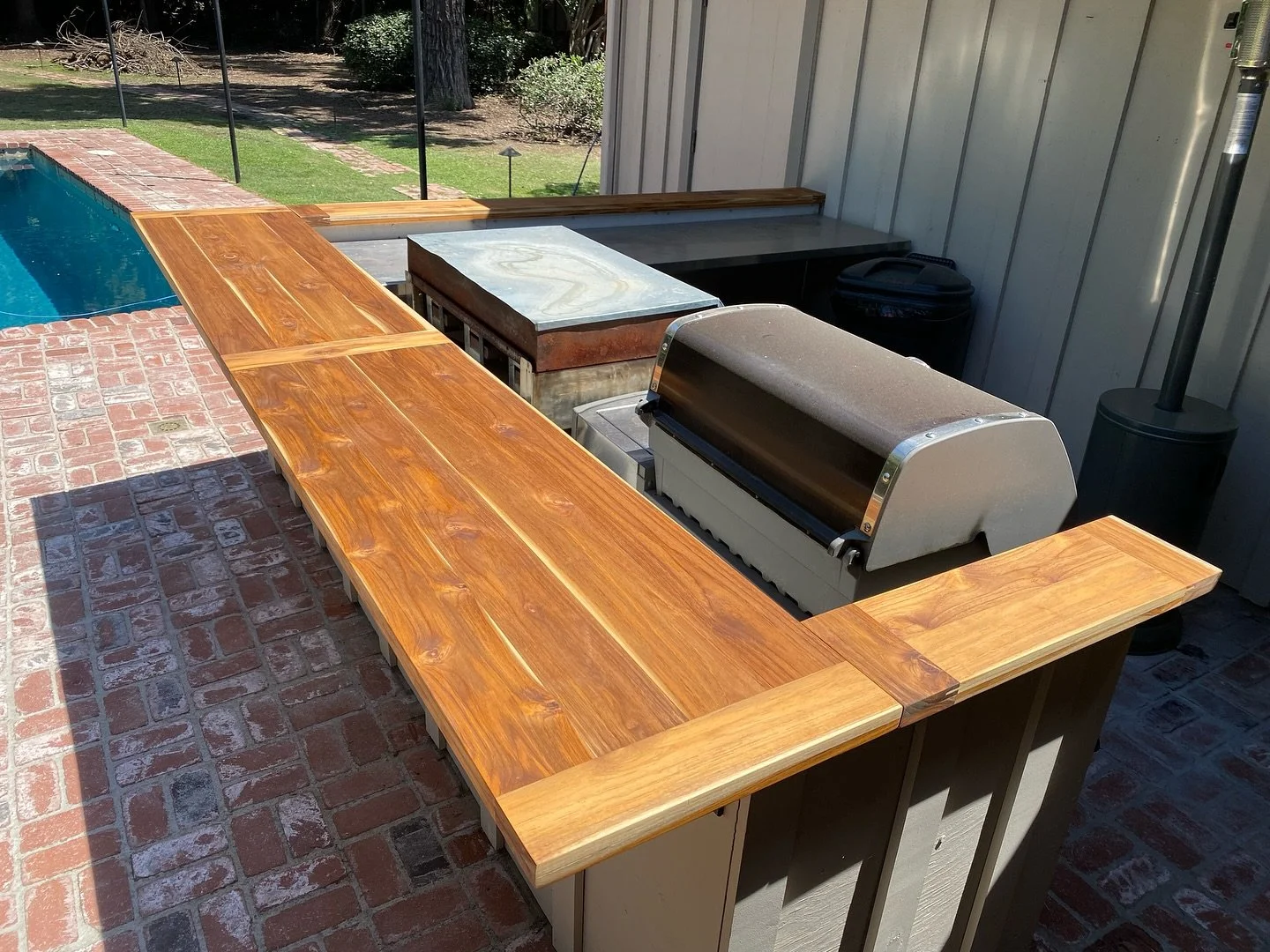 This week I installed a gorgeous teak countertop to finish out a long awaited outdoor kitchen area. While it&rsquo;s always a battle keeping wood in an outdoor environment, teak holds up well and can be sanded and refinished over the years without co