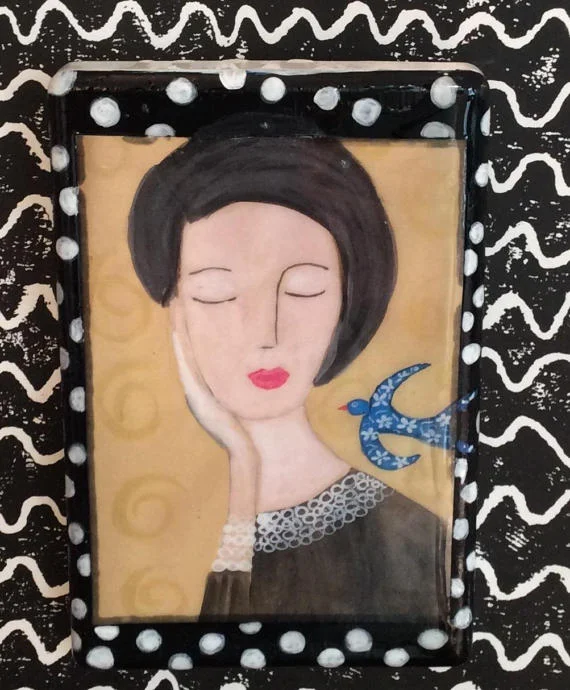 Girl with the  Bird - Tile