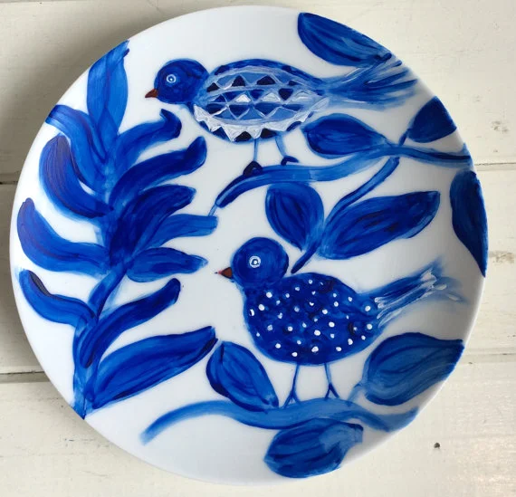 Two Birds Plate/Blue