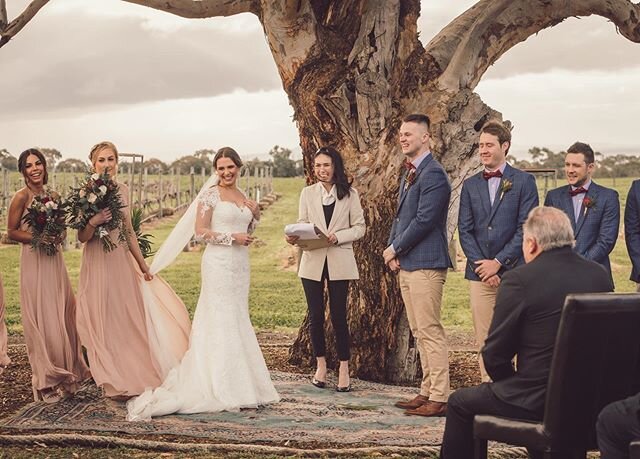 This is Paulina &amp; Dan. Paulina is the goddess in white and Dan, is most certainly, the man. They chose to tie the knot at @bennettsonbellarine because it's a killer venue - really laid back and rustic, with a beautiful big ol' yellow gum to marry