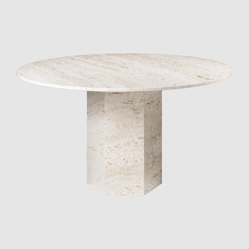 Epic Round Dining Table In Travertine, White Round Pedestal Table