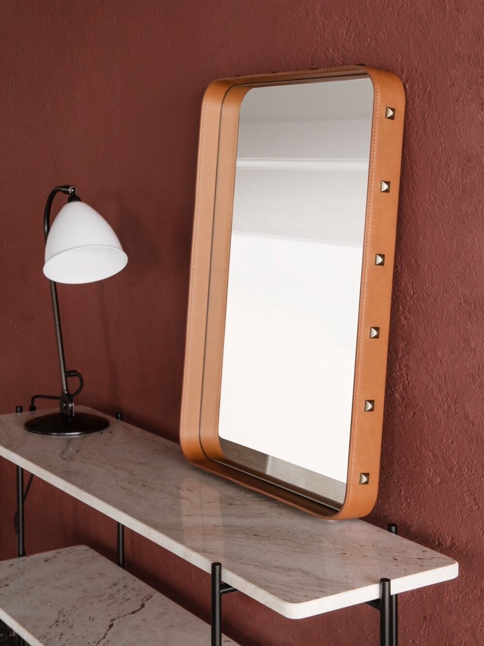 Adnet Wall Mirror Rectangular, Leather Wall Mirror