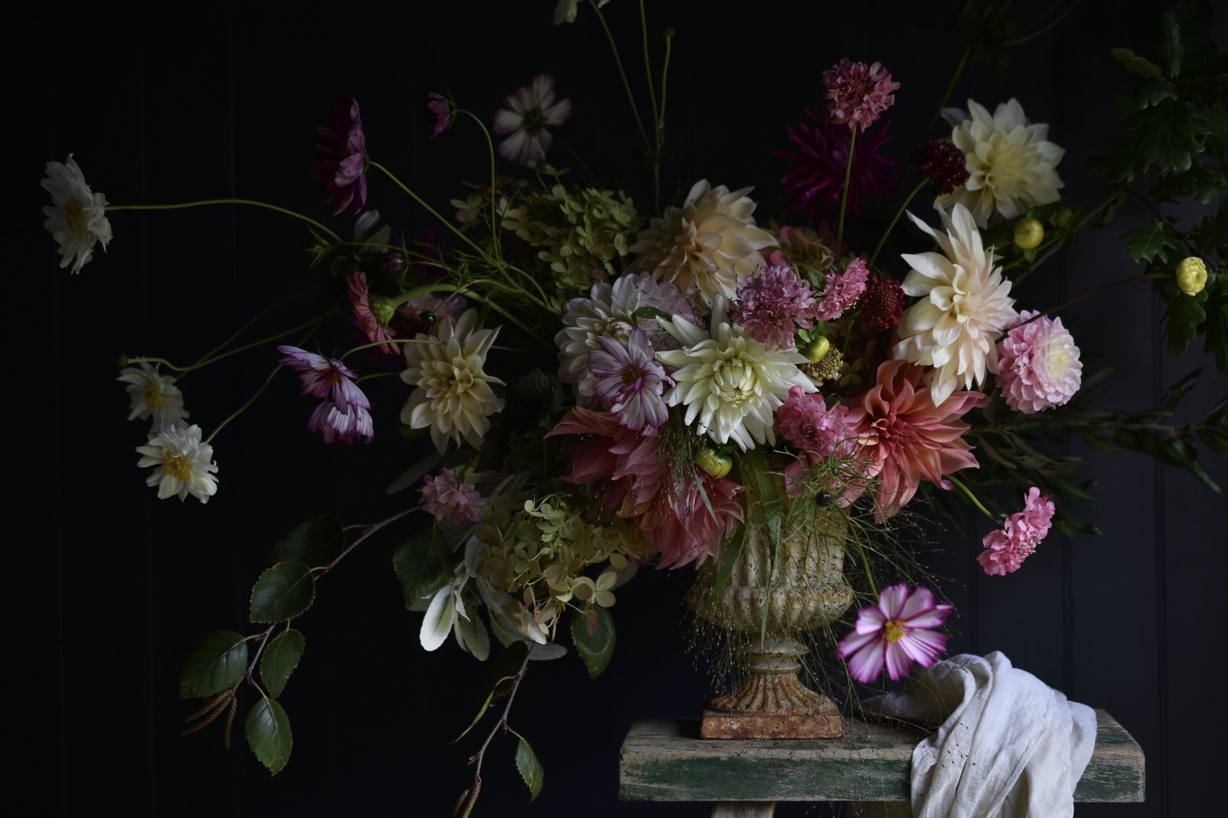 An urn of dahlias