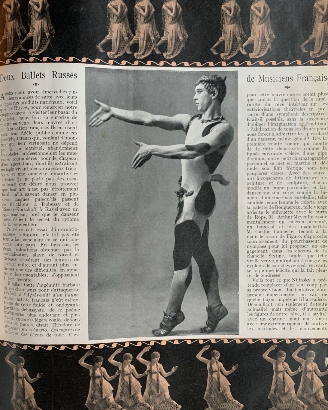 It is a page of May 1912 issue of &ldquo;Comoedia illustrate&rdquo; Nijinsky. The ballet, The Afternoon of a Faun, was choreographed by Vaslav Nijinsky for the Ballets Russes, and was first performed in the Th&eacute;&acirc;tre du Ch&acirc;telet in P