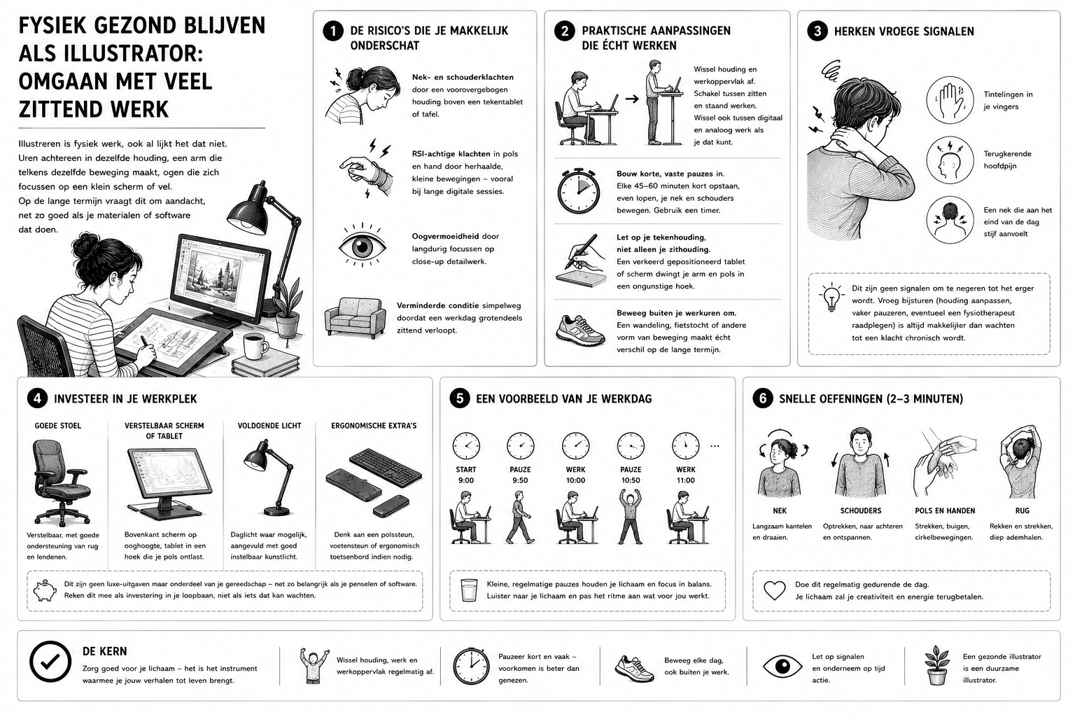 Fysiek gezond blijven als illustrator: omgaan met veel zittend werk