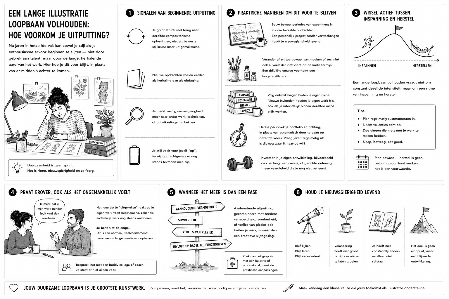 Een lange illustratie loopbaan volhouden: hoe voorkom je uitputting?