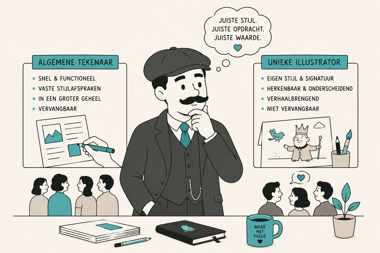 Algemene tekenaar of unieke illustrator: wanneer wat?