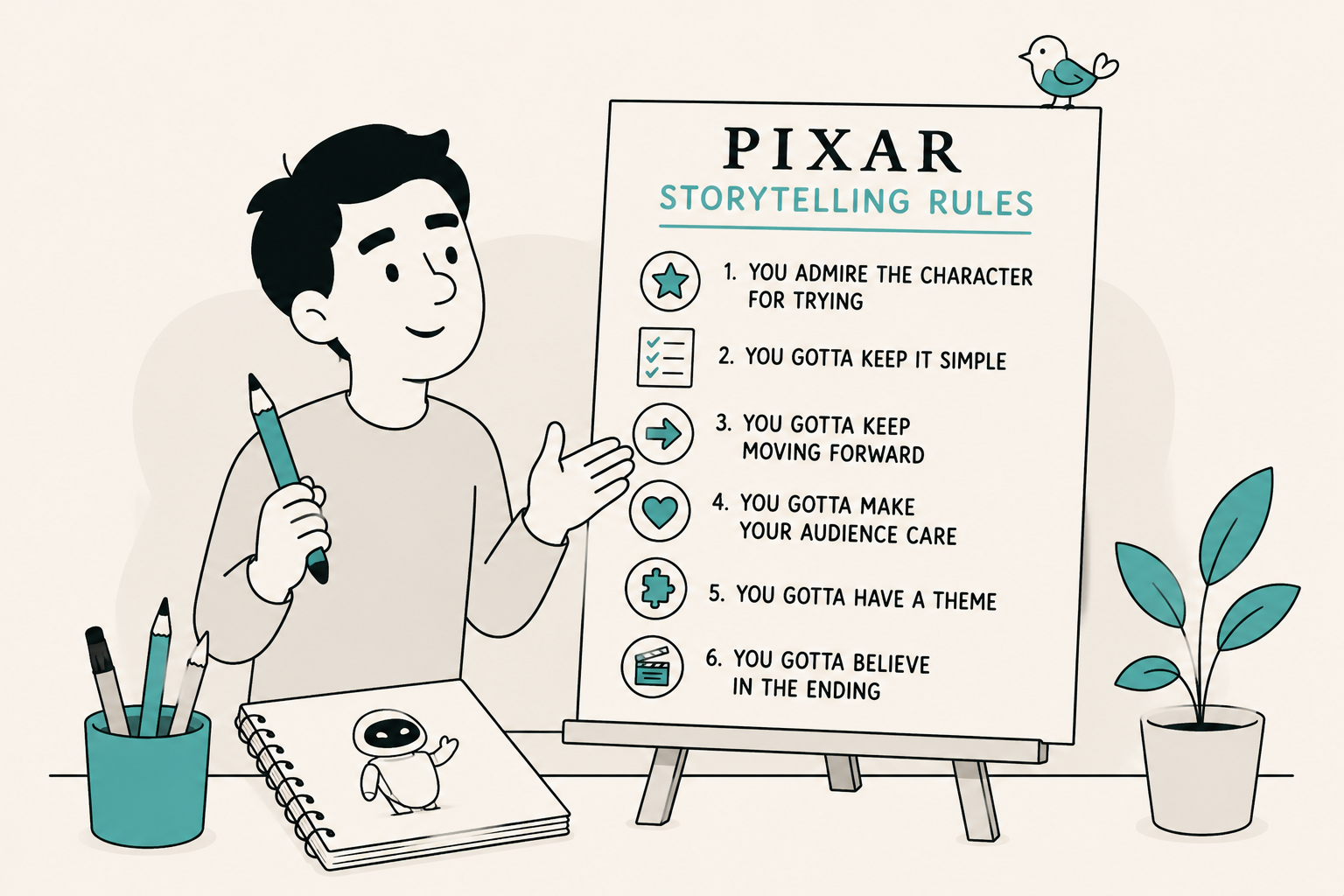 Wat de Pixar-verhaalregels een illustrator over dramaturgie leren